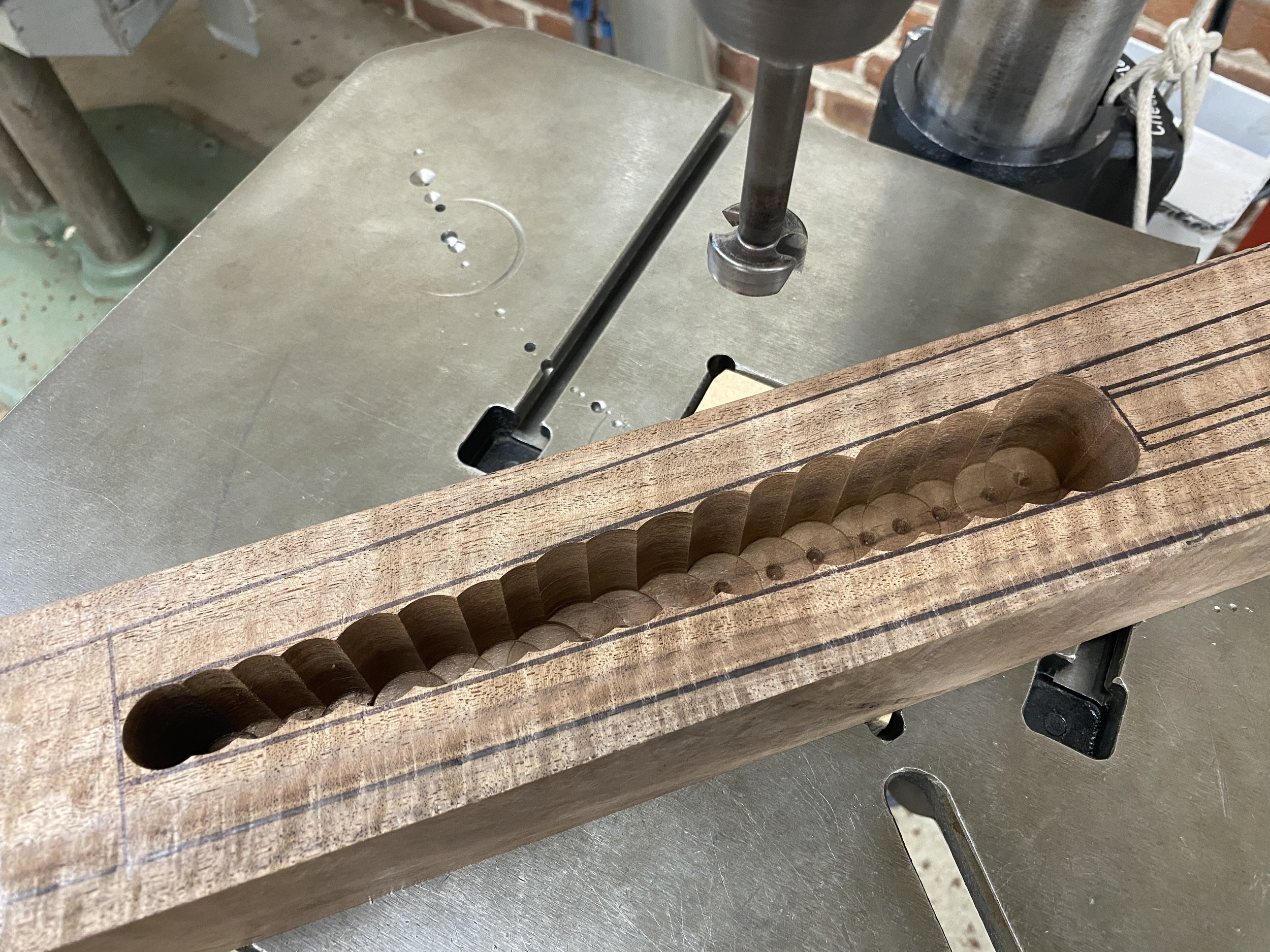 used drill press to "route" out cavity for electronics, roughly