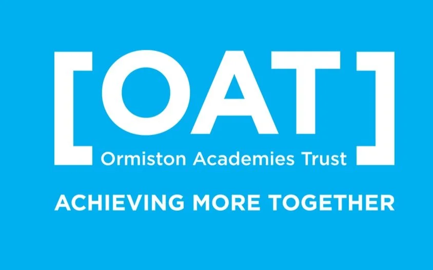 Ormiston Academies Trust logo with slogan 'Achieving More Together' on blue background.