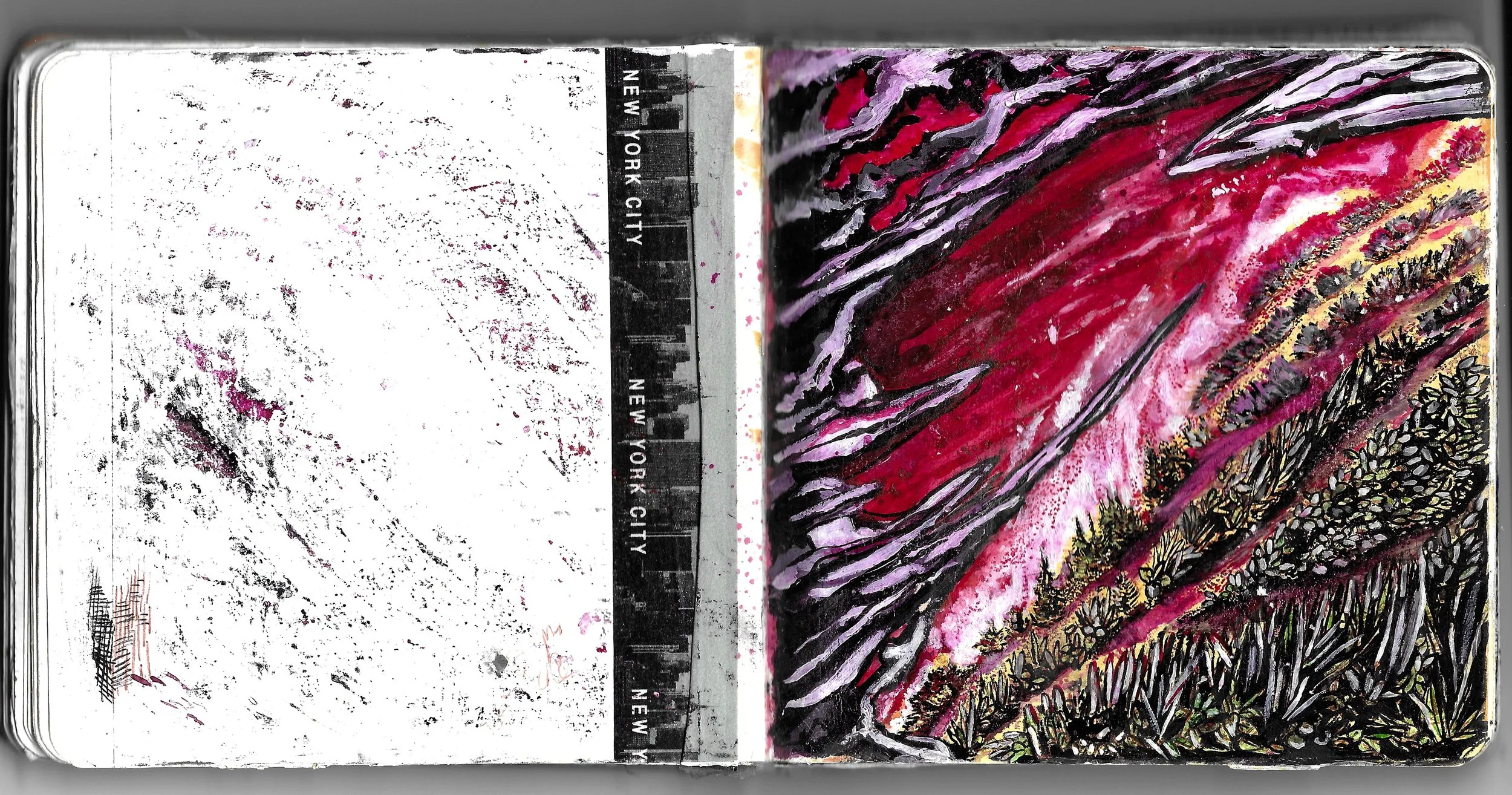 Water color pencil, micron, acrylic, Shellac and ink