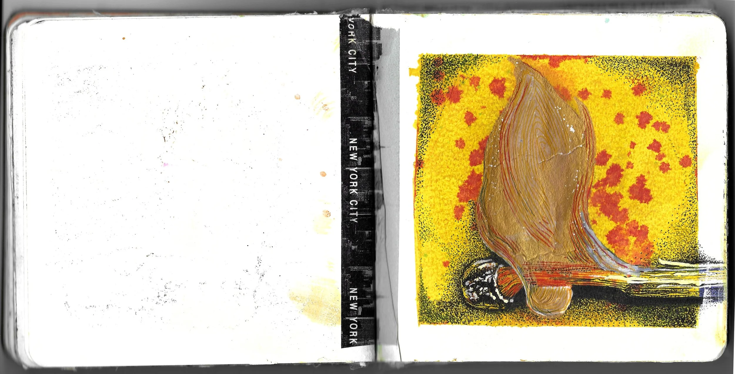 Water color pencil, micron, acrylic, gold ink