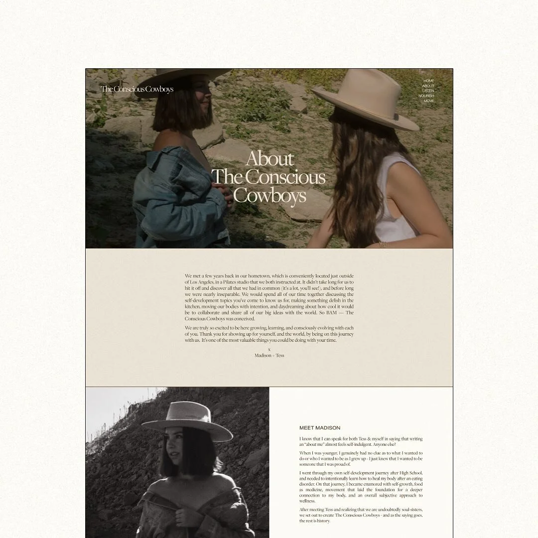 The World of @theconsciouscowboys &mdash; a wellness brand offering open conversations, movements that establish mind-body connection and ideas to intentionally nourish your body.

Also, the web design project that made me realize I wanted to focus o