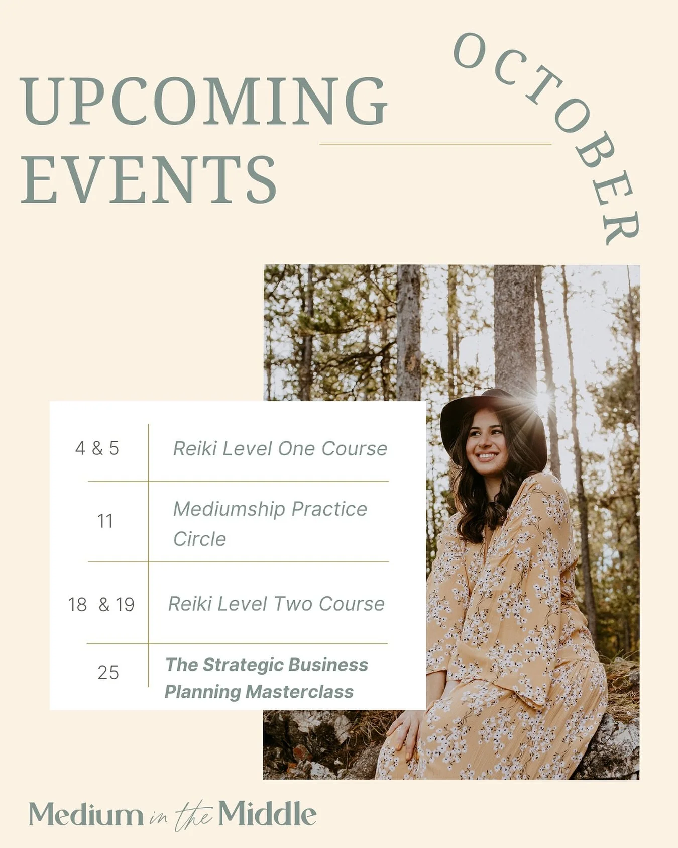 welcome october! 🍁 🍂 🎃 ☕️ 🫖 
.
there is a lot happening this month at medium in the middle and i can&rsquo;t wait to work with you! 
.
🎃october 4&amp;5 - i am teaching a virtual reiki level one course (there are still a few spots left if it is c