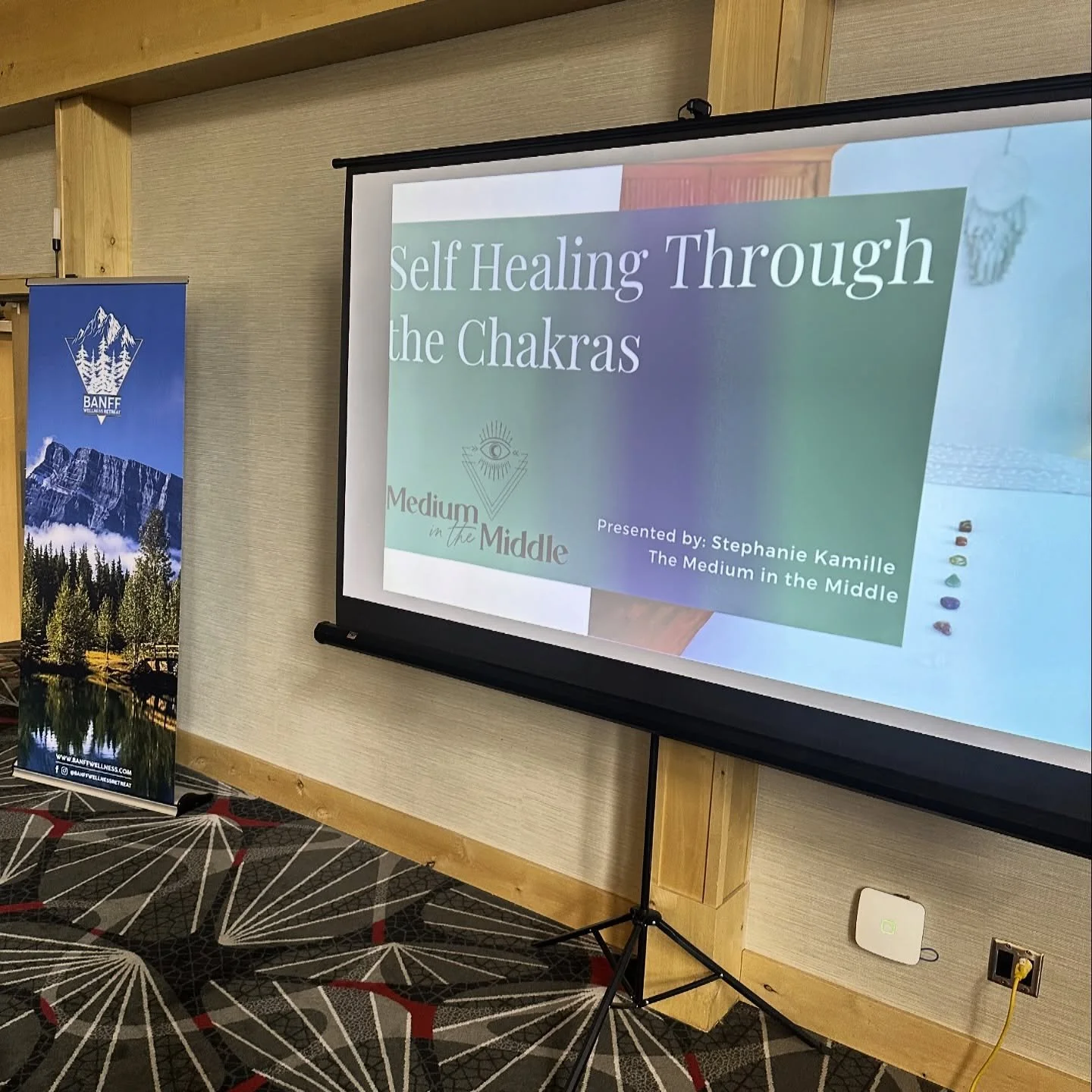 thank you @banffwellnessretreat for a great opening day on weekend one of the fall retreats 🍂 🏔️ 
.
i LOVE opening the retreat with this presentation on reiki, energy and chakras 💗 
.
.
i will be back next weekend doing the same thing for weekend 