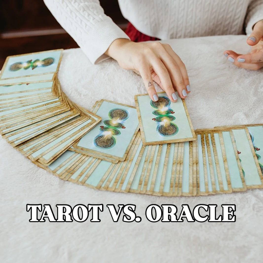a new podcast episode is out now! 🎧🎙️ 
.
tarot cards or oracle cards&hellip; what is the difference and what deck should you be using? 🃏✨
.
in this episode of medium in the middle, i break down the differences between tarot and oracle cards withou