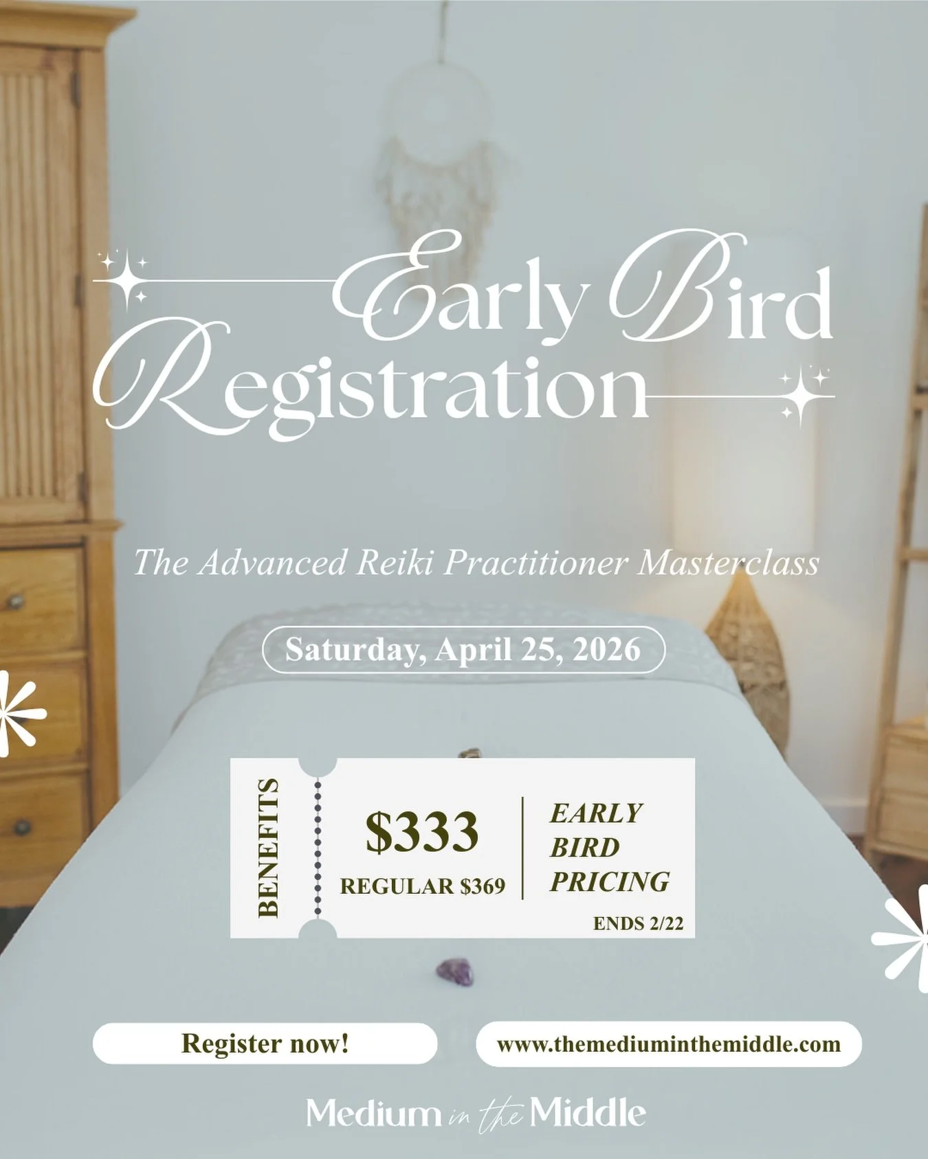only 48 hours left of early bird pricing 📣 
.
this year&rsquo;s advanced reiki practitioner masterclass is happening on saturday, april 25, 2026 and early bird pricing is on now! 
.
if you&rsquo;ve completed reiki level two and you&rsquo;re feeling 