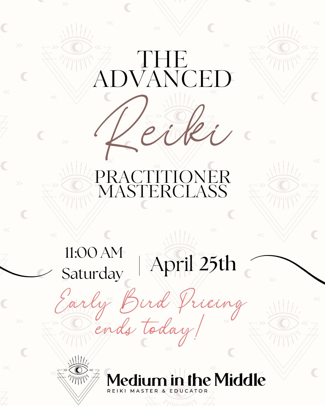 early bird pricing ends tonight at 11:59pm MDT📣 
.
this year&rsquo;s advanced reiki practitioner masterclass is happening on saturday, april 25, 2026 and early bird pricing is on now! 
.
if you&rsquo;ve completed reiki level two and you&rsquo;re fee