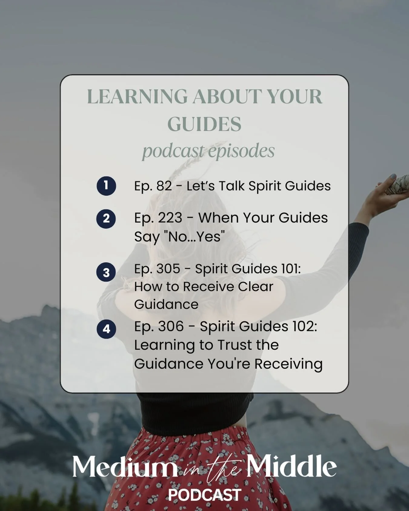 need help learning about your spirt guides? 🤍
.
medium in the middle podcast has you covered 🤝
.
check out these 4 episodes to help you get started! the medium in the middle podcast is available for free, anywhere you listen to podcasts 🎧
.
.
did 