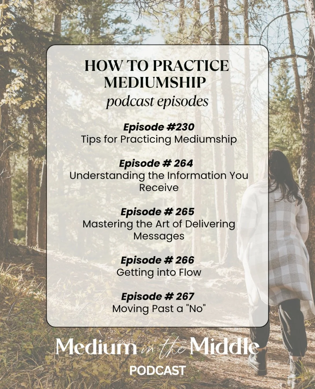 part 2 is here 💫 
.
this week, we have been reviewing podcast episodes that will support you with your mediumship development. with over 300 podcasts episodes on the medium in the middle podcast, i have episodes to help you on your spiritual develop