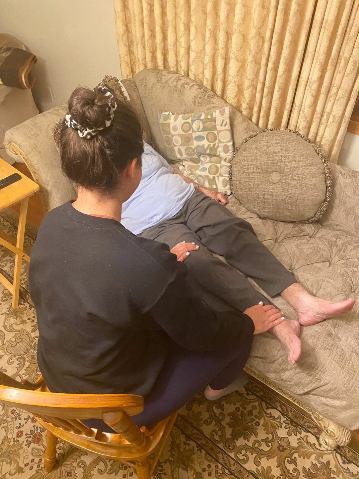 this photo popped up as a memory from 2022 🤍
.
i am giving reiki to tayta (my grandma) during a visit to ontario.
.
my tayta loves reiki and asks for it all the time. she knows i can fix things over the phone too, so she always tells me &ldquo;you h