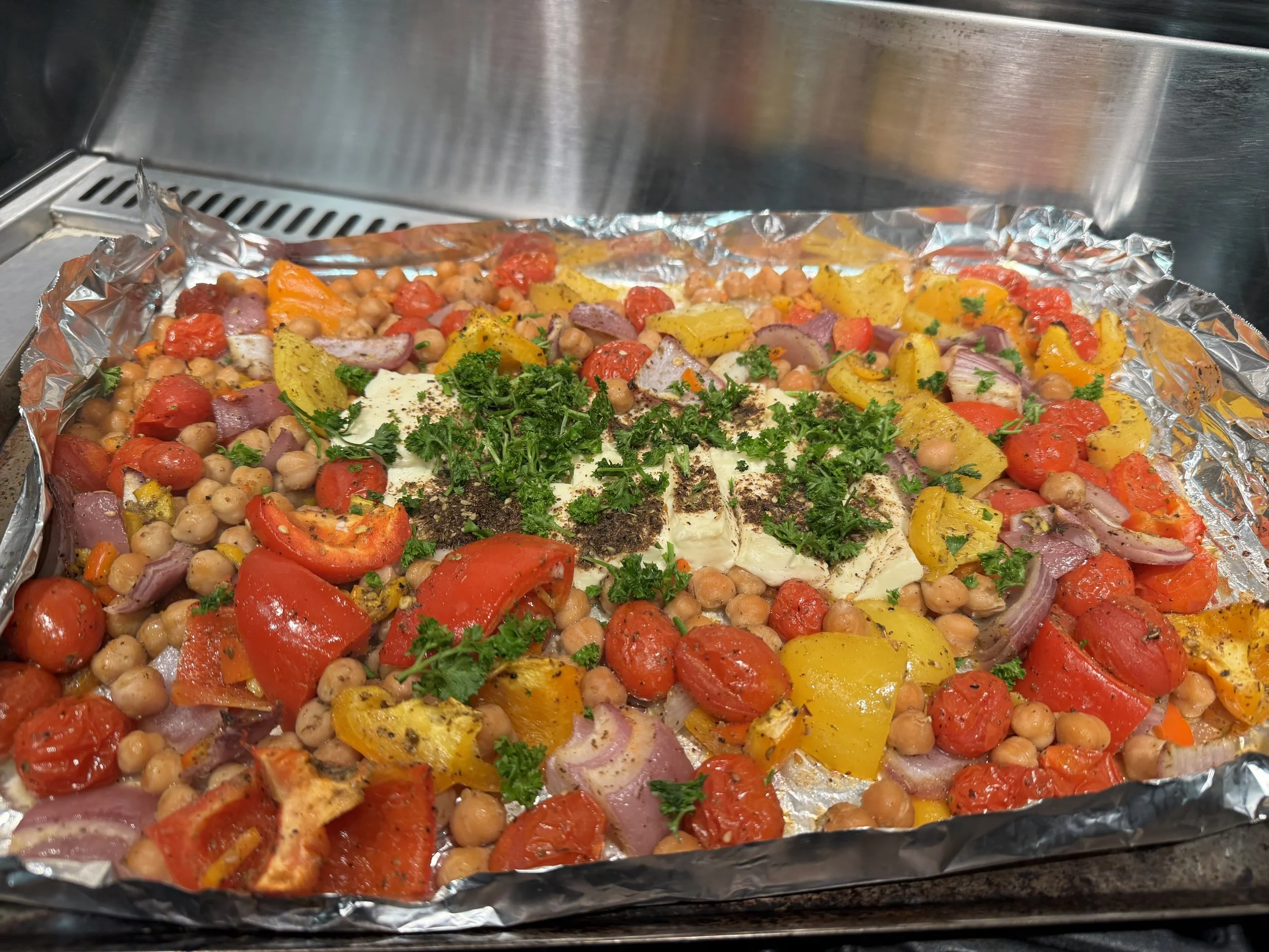 Sheet-Pan Baked Feta with Bell Peppers &amp; Chickpeas 