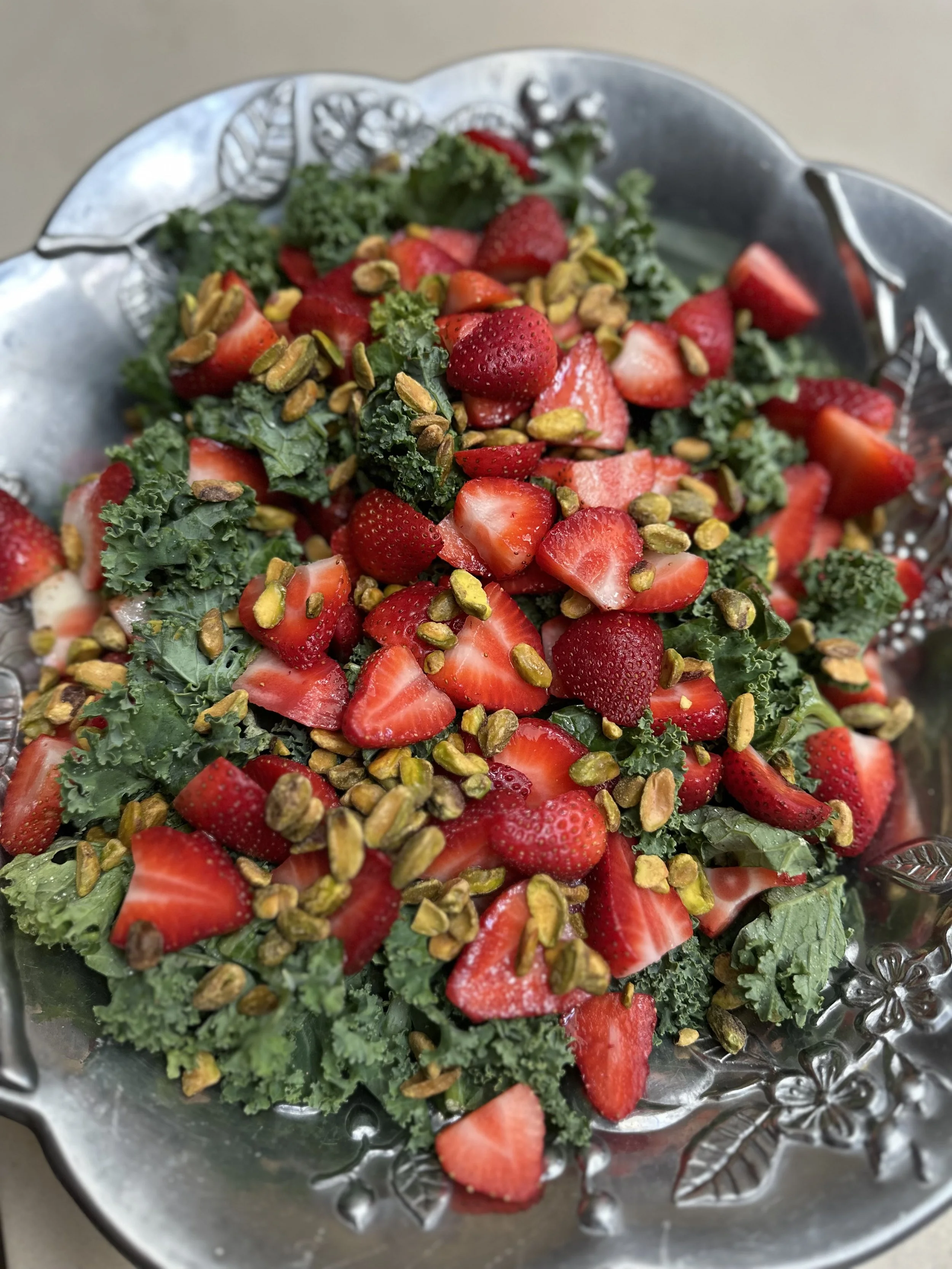Strawberry Kale and Pistachio Salad