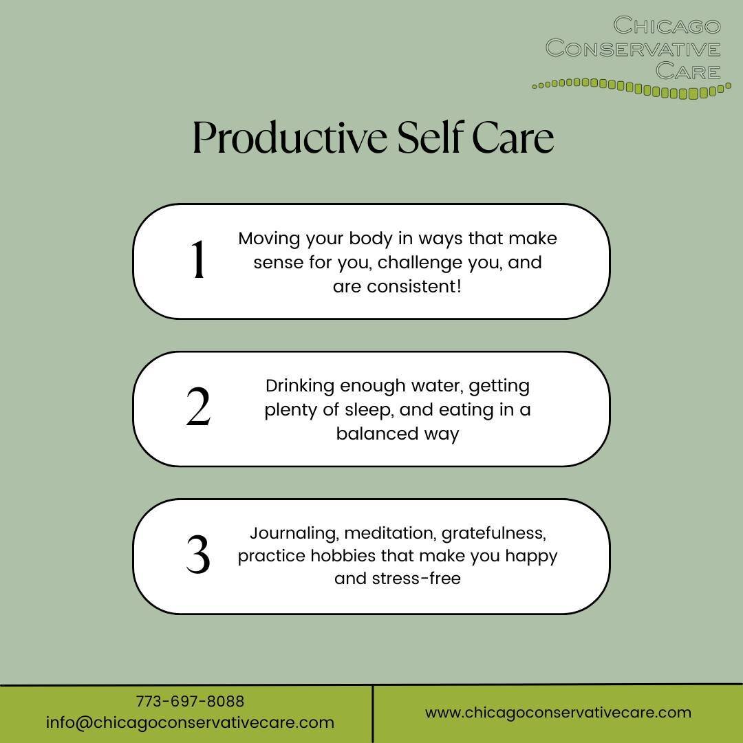 When we talk about productive self-care, we mean self-care that is sustainable and consistent. Care that is truly for yourself that goes deeper than superficial things. 

Movement is always important, but it turns into self care when it is more than 