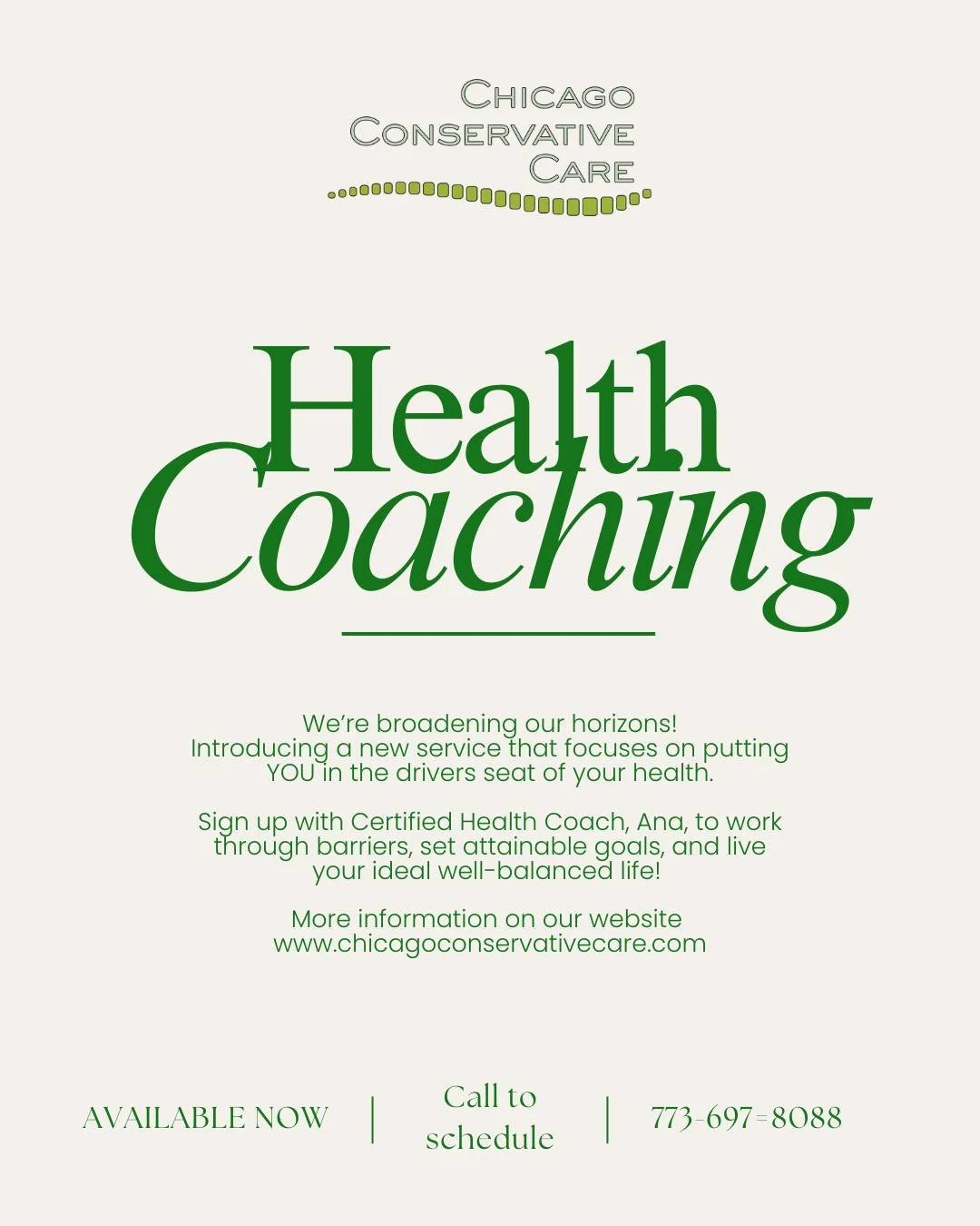 Finish the year off well! No better time to start investing in your health than right now. 

Now offering Health Coaching sessions with Certified Health Coach and Licensed Massage Therapist, Ana Karris. Tailored sessions specific to you and your goal