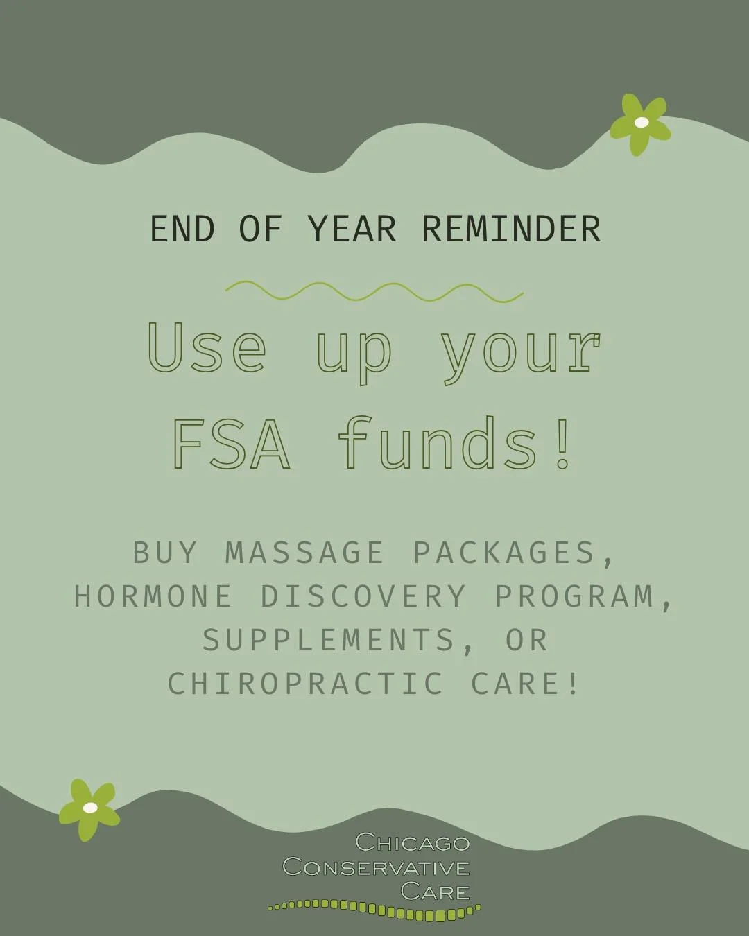 FSA Funds usually don't roll over when the year ends, so make sure you aren't wasting that money! Invest in your health before the holidays, you'll thank yourself later! 

Pre-purchase massage package to use throughout the year, sign up for our Hormo