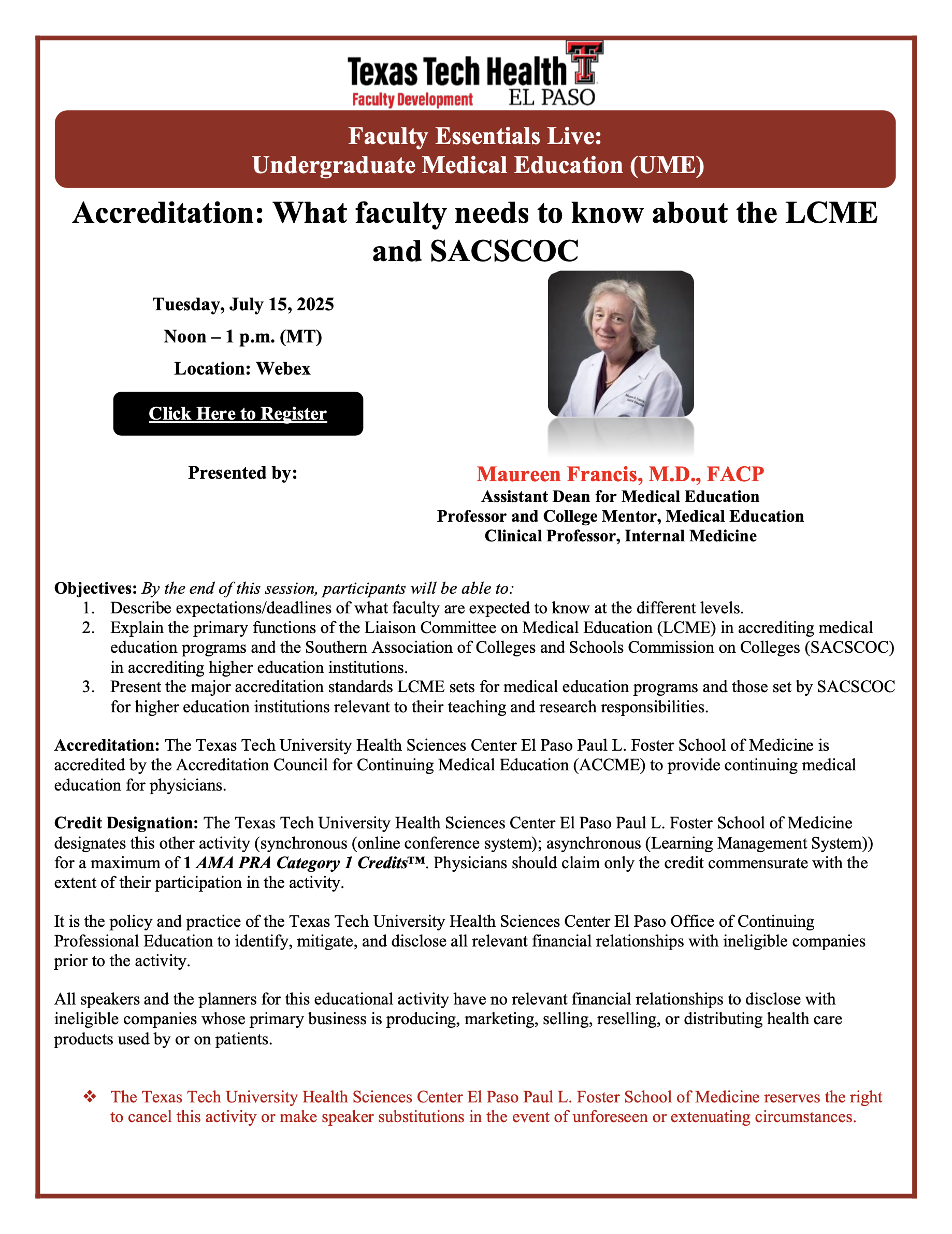 Faculty Essentials Live: Undergraduate Medical Education (UME)