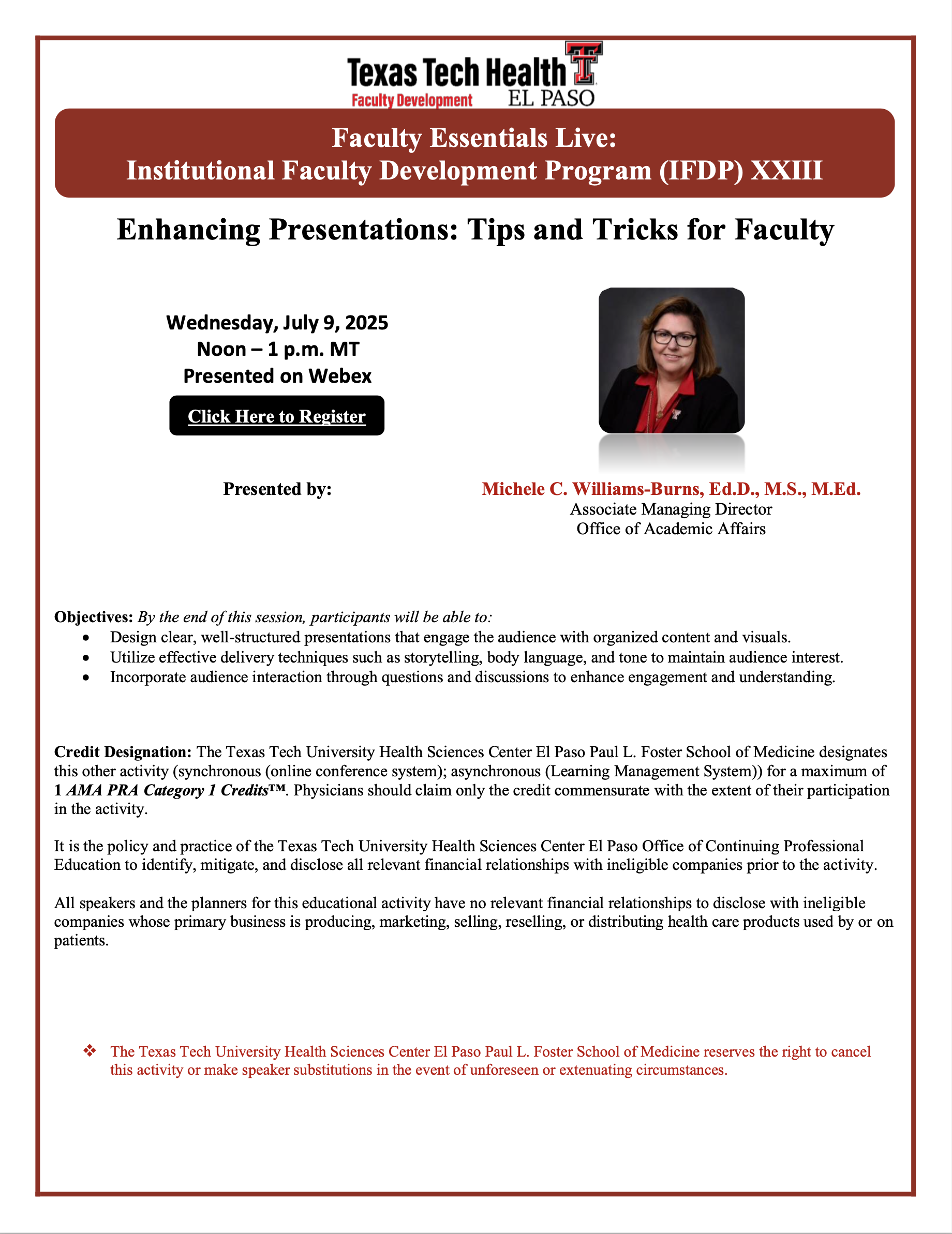 Faculty Essentials Live: Institutional Faculty Development Program (IFDP) XXIII