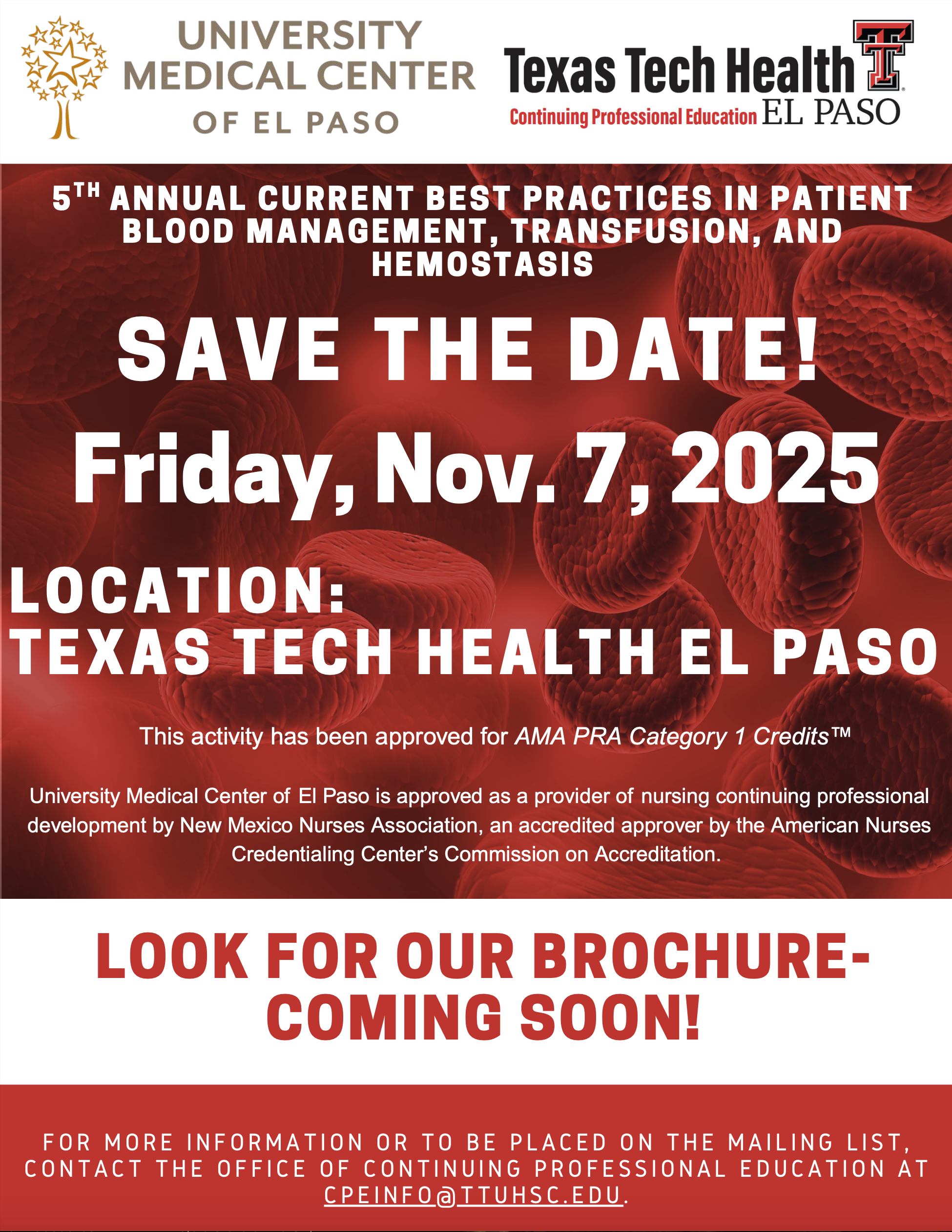 Save The Date: 5th Annual Current Best Practices in Patient Blood Management, Transfusion and Homeostasis