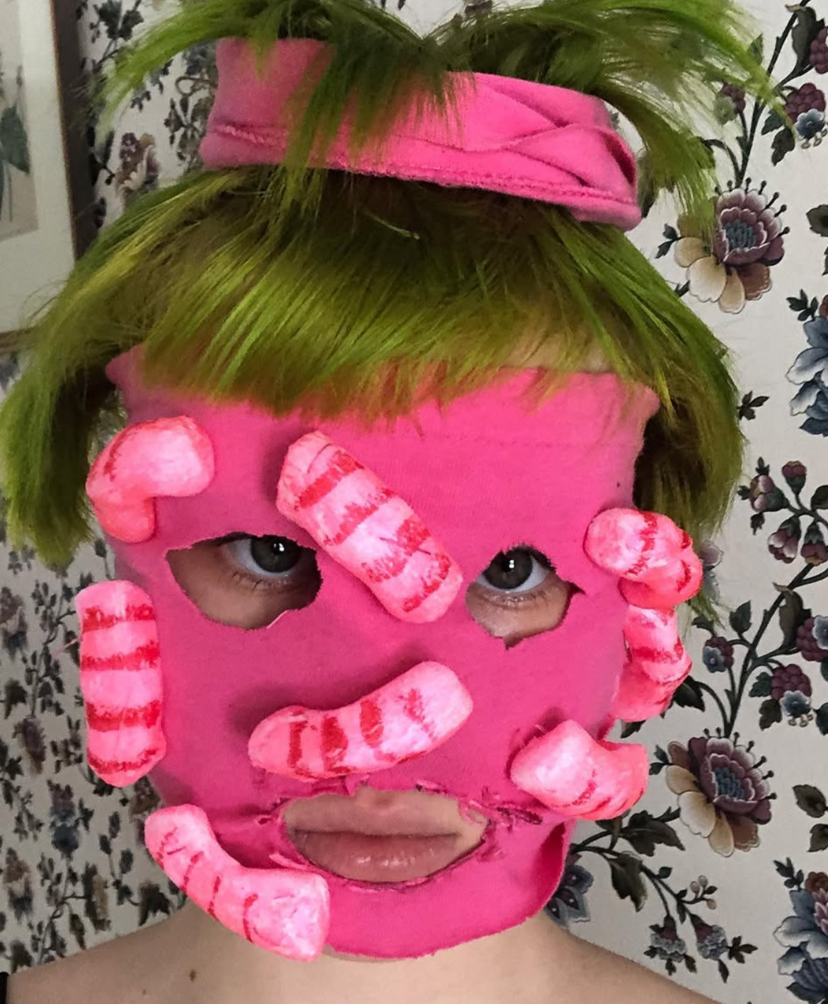 Shrimp Mask (2020)
fabric scraps, packing peanuts, marker
