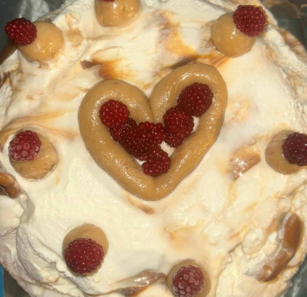sea salt caramel ice cream cake topped with japanese wine berries (2023)