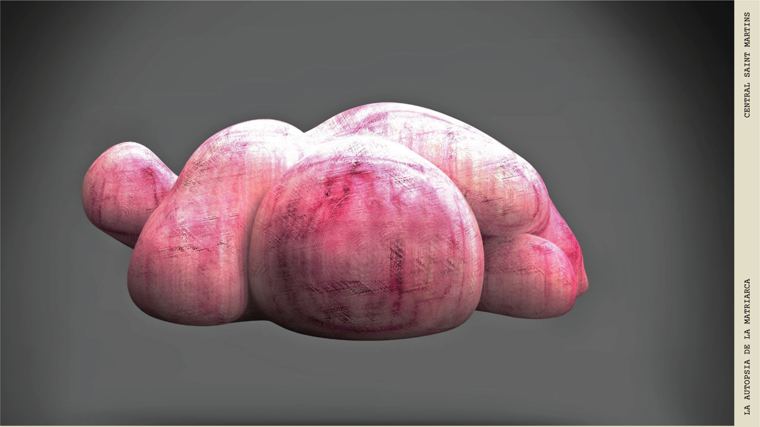 Sculpture of a pregnant woman made from pink dyed linen