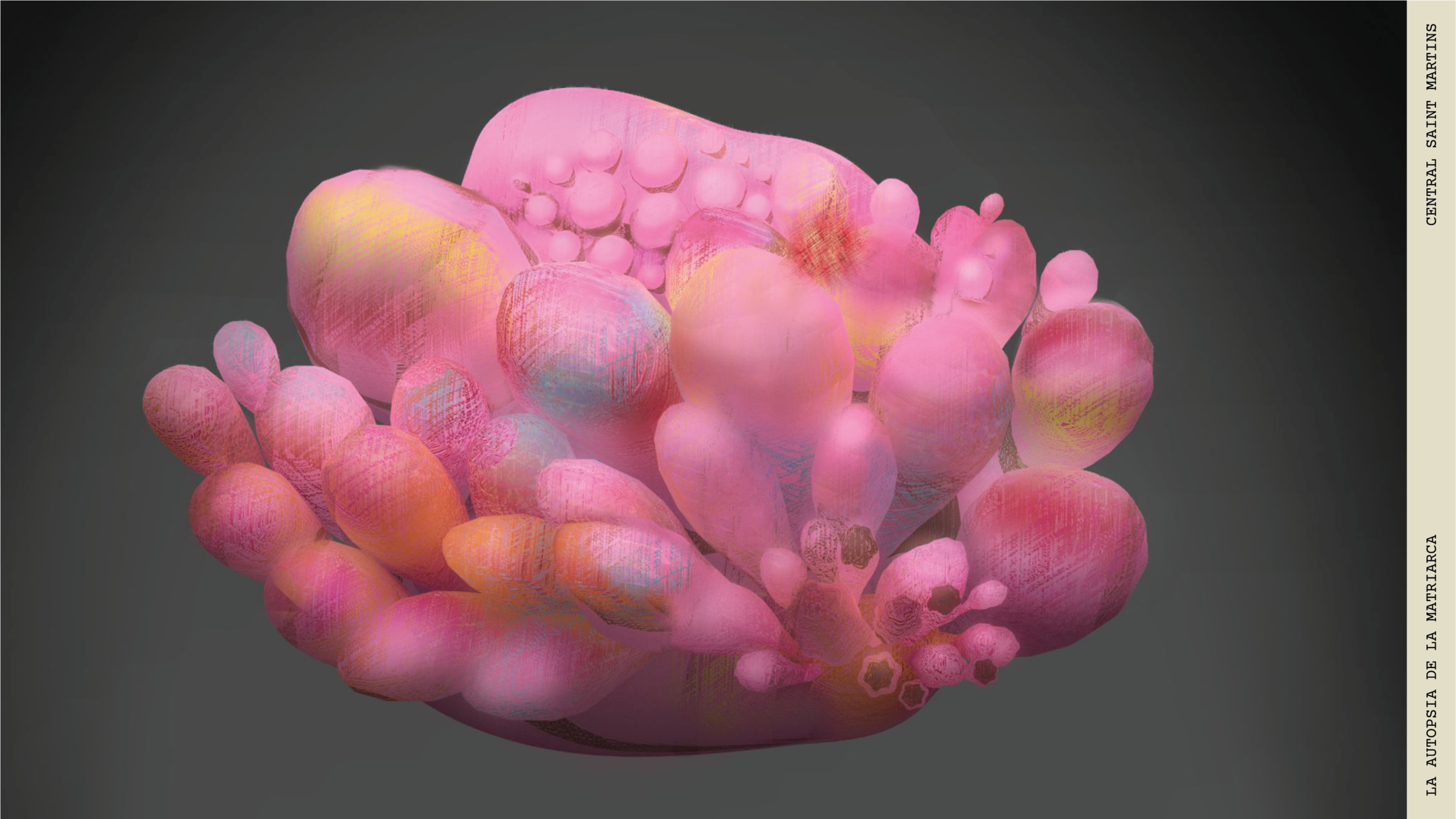 An Abstract sculpture of mammary glands made from multicolor pastel linen
