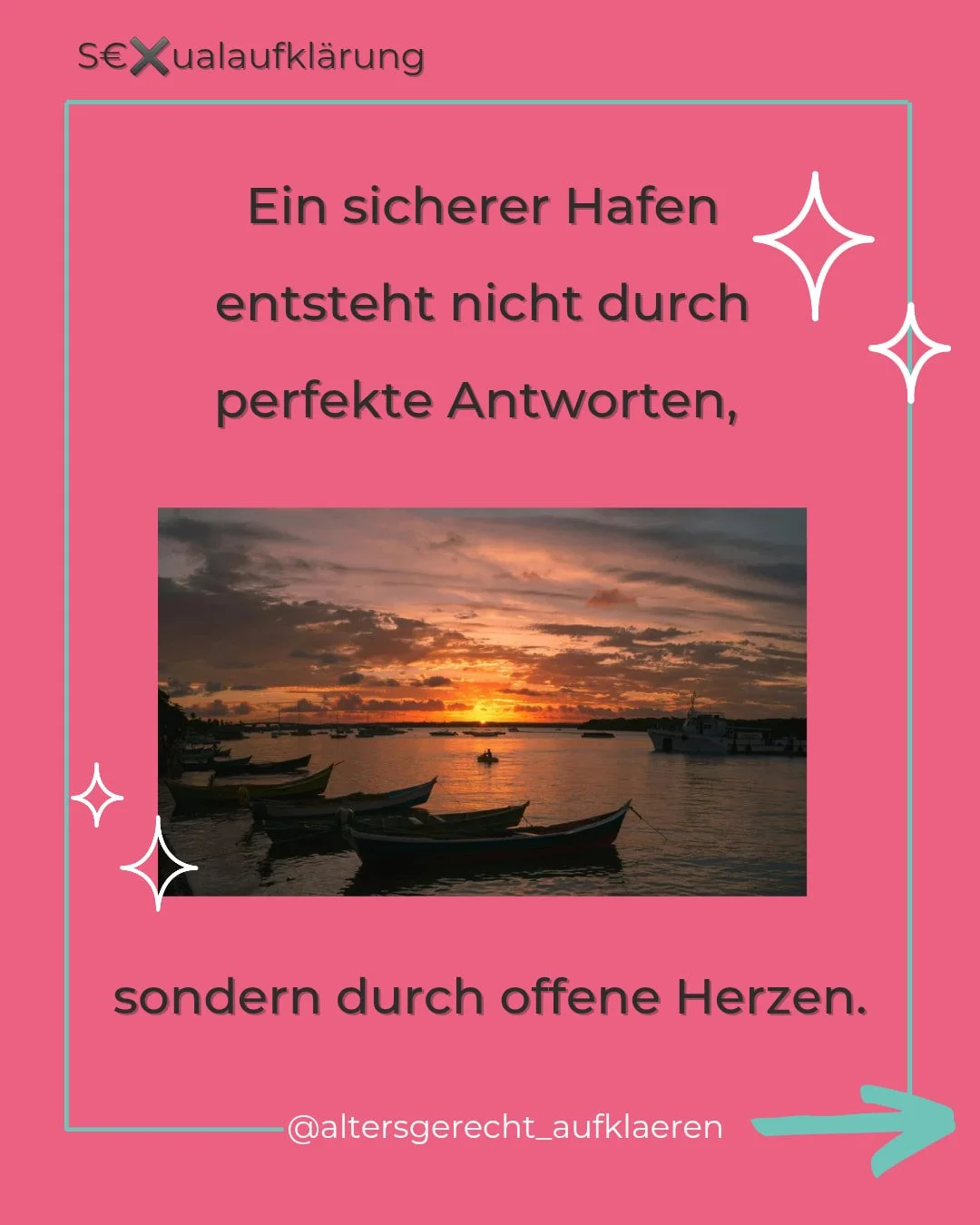 ⚓🌊🛥️Was hat #sexualaufkl&auml;rung mit einem sicheren Hafen zu tun? 💗DU bist der sichere Hafen mit einem offenen Herzen - nicht mit perfekt vorbereiteten Antworten.

Aufkl&auml;rung hat viele Gesichter, viele Wege, viele &quot;perfekte Zeitpunkte&