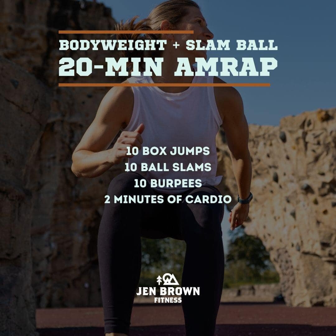 Give this bodyweight + slam ball AMRAP workout a try! Focus on perfect form &amp; aim for consistent reps throughout. Modify if needed. 💪

Set your timer at 20-minutes. Complete the exercises for as many rounds as possible. How many rounds can you g
