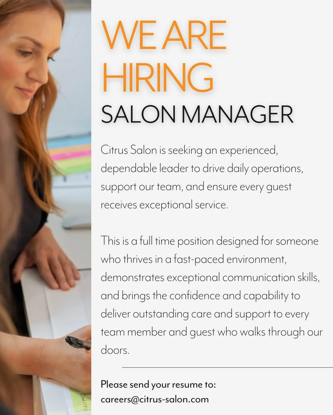 Is it you we&rsquo;re looking for? Salon managers, send your resumes to careers@citrus-salon.com. We can&rsquo;t wait to meet you! 🍊