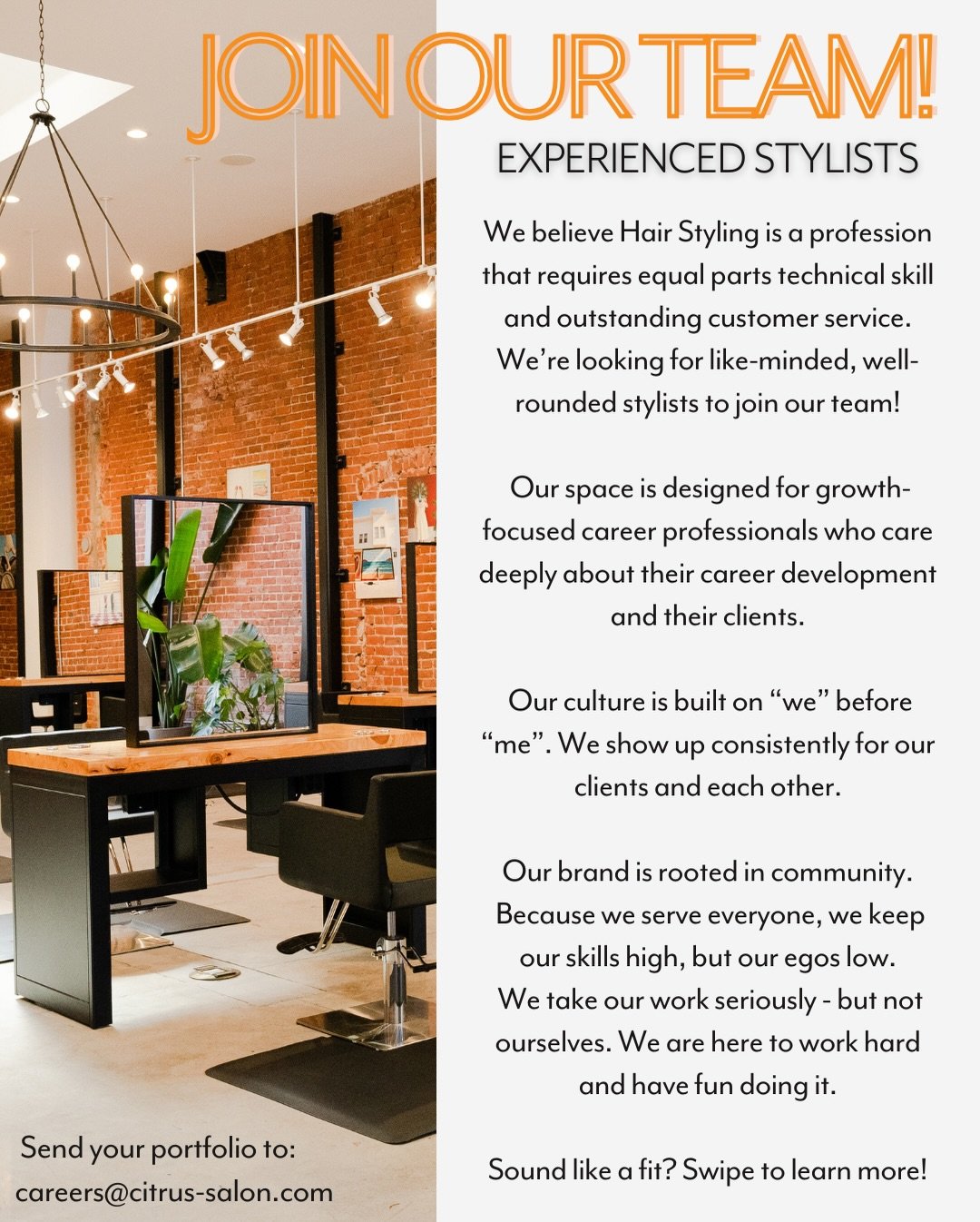 🍊🚨OUR MARTINEZ LOCATION IS HIRING 🚨🍊
We&rsquo;re looking for 2 talented experienced stylists to join our team! Must be technically fearless, passionate about their career, and take pride in their craft and their clients. 

🍋 SEND RESUMES TO CARE