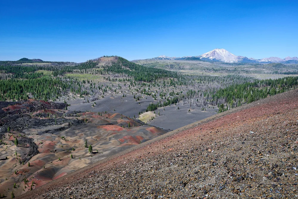 Showing the dunes and Fantastic Lava Beds associated with Cinder Cone