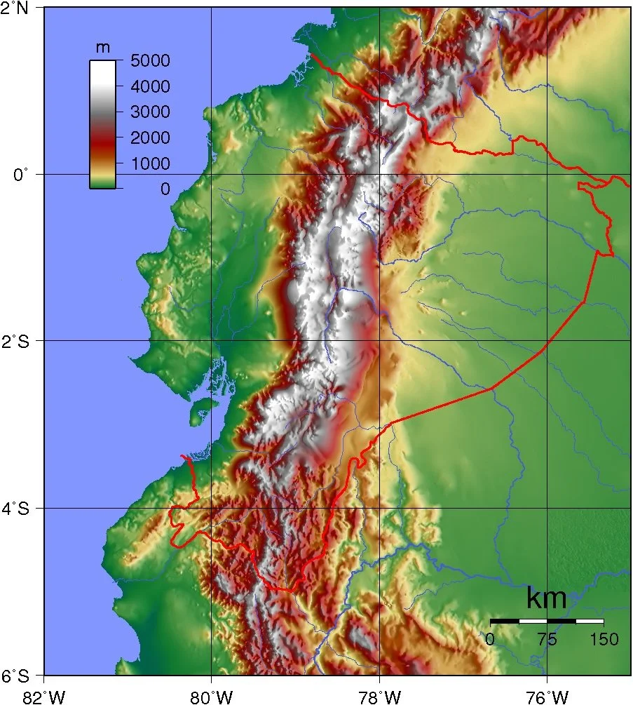 Topographical map showing Andes Range