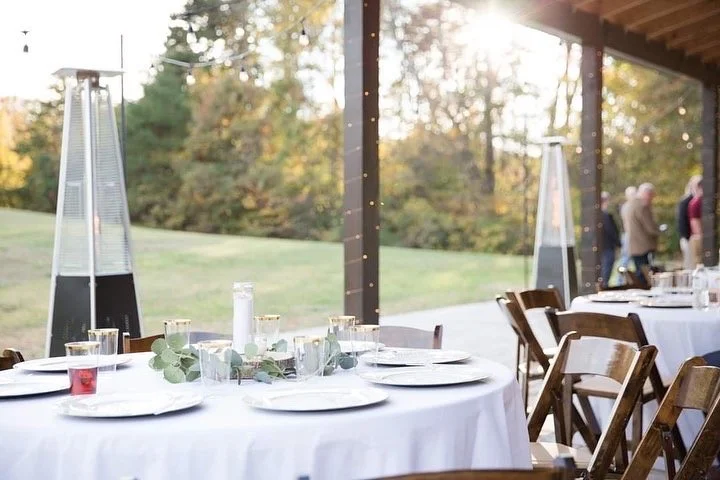 Dinner tables and lights at Holston Springs, a Knoxville wedding venue