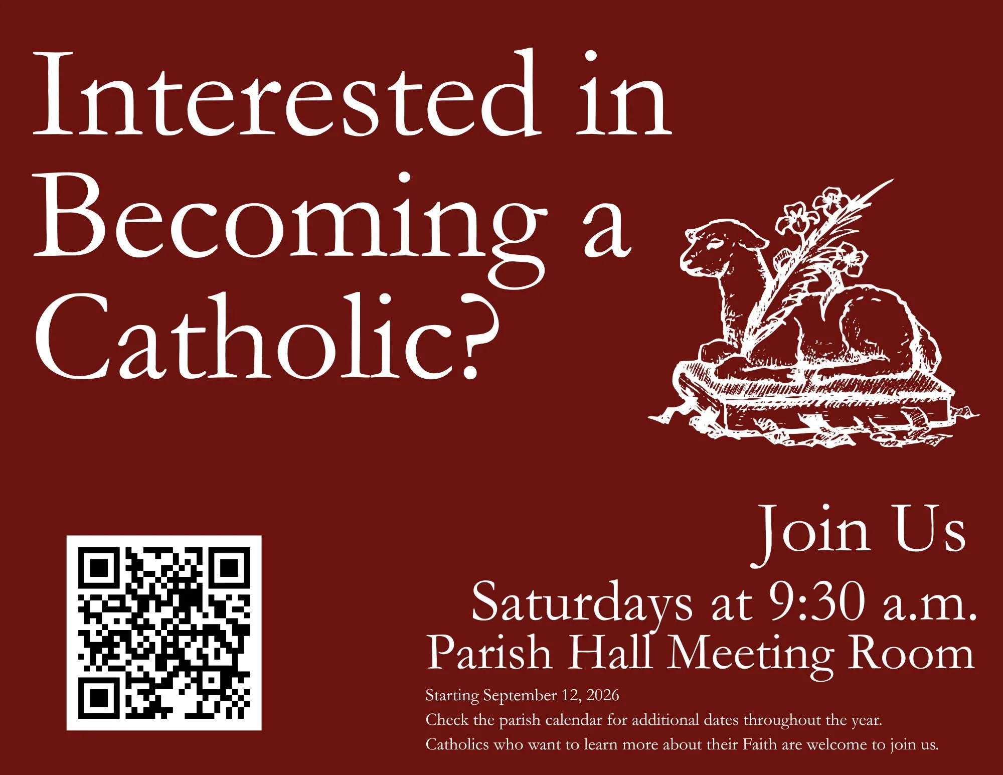 Becoming Catholic (OCIA): New Classes Begin Saturday September 12