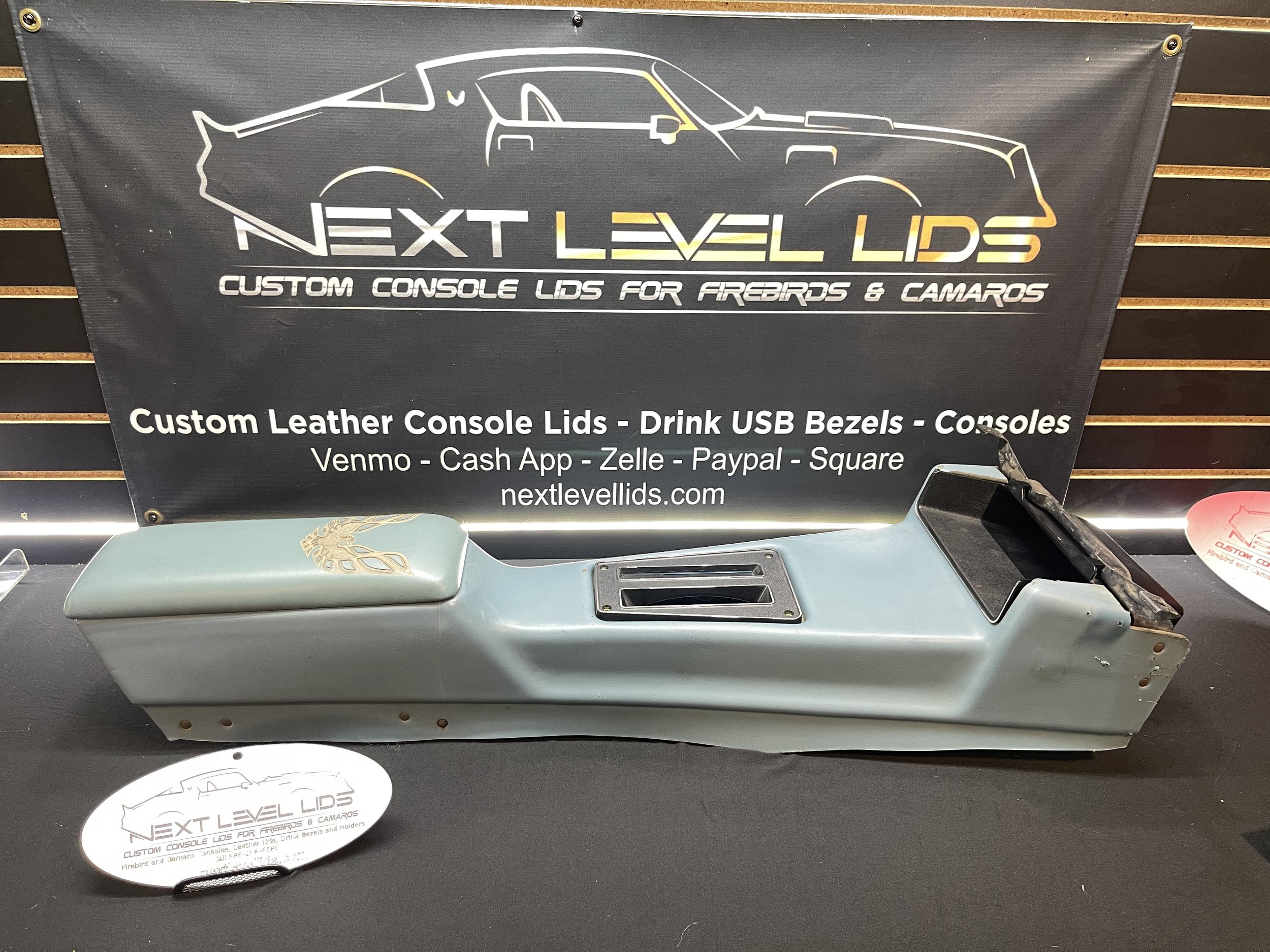 71-81 Pontiac Firebird Auto Center Console - Black - Blue Stock 2