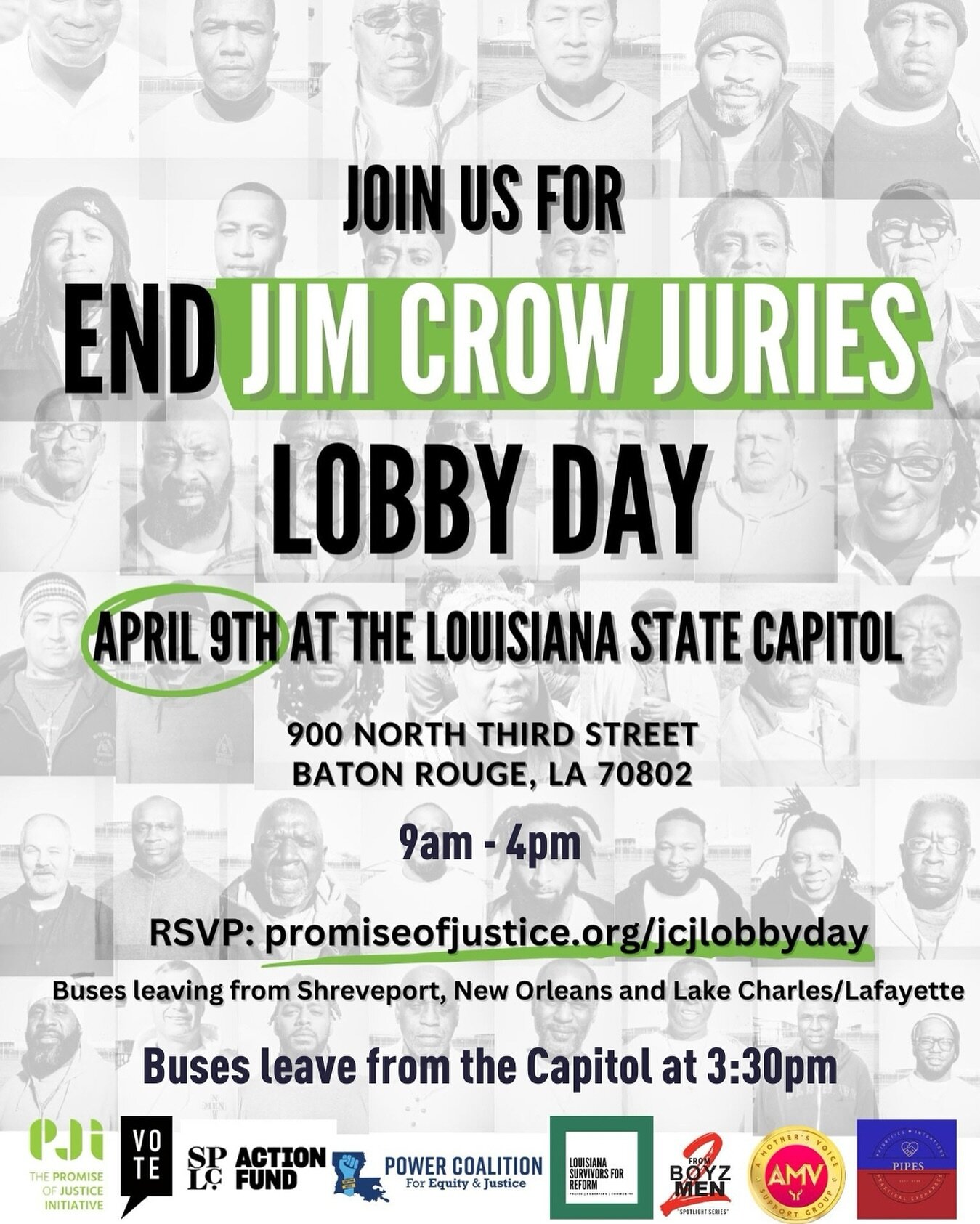On Tuesday April 9th, people across the state, from Shreveport to New Orleans, Baton Rouge, Monroe, Lake Charles, Lafayette and more, are gathering at the Capitol to demand an End to Jim Crow Juries.&nbsp;Join us!

Illegal non-unanimous jury convicti