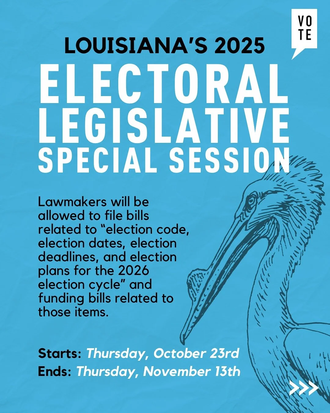 Louisiana&rsquo;s 3-week Electoral Legislative Special Session kicks off today.
&nbsp;
On paper, it&rsquo;s about the 2026 election cycle. In practice, it&rsquo;s about power &mdash; and our representation.
&nbsp;
Lawmakers will meet from October 23&