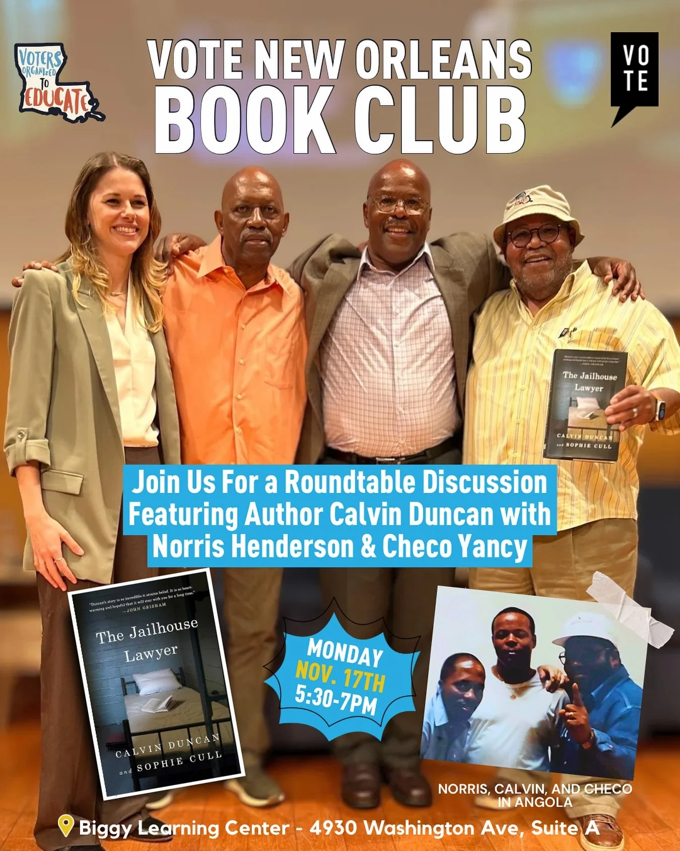 Join us for a powerful roundtable discussion with Calvin Duncan, author of The Jailhouse Lawyer, alongside his longtime friends Norris Henderson and Checo Yancy &mdash; both featured in the book.

Together, they&rsquo;ll share an oral history of surv
