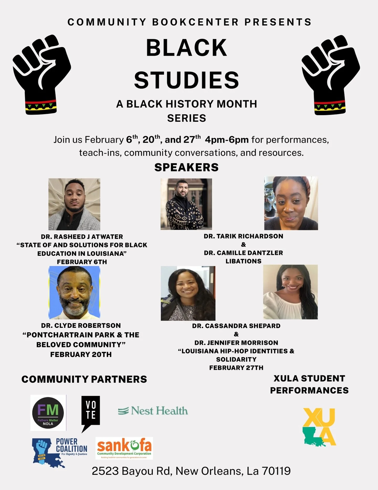 Celebrate Black History Month in community and conversation ✊🏾📚

Join us at Community Book Center for Black Studies, a three-part Friday series uplifting Black history, culture, and scholarship through teach-ins, performances, and powerful dialogue