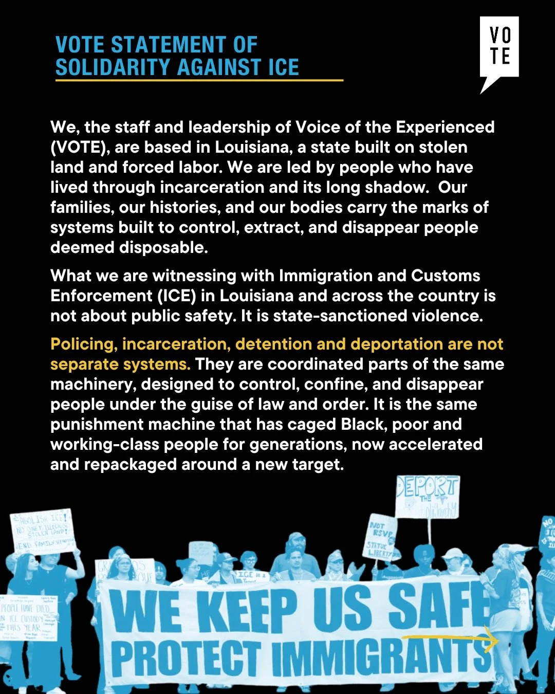 The Cage Is The Same, And Our Liberation Is Tied Together. 

Read the full statement at the link in our bio, or on our website or blog. (Voiceoftheexperienced.org)
