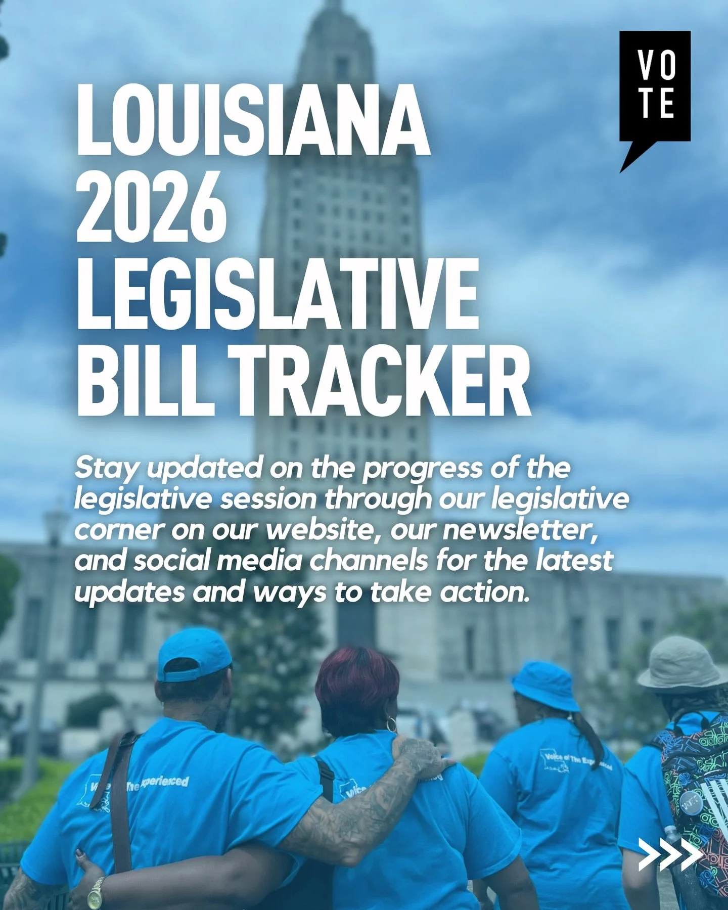 The 2026 Louisiana Legislative Session is underway, and we&rsquo;re helping you navigate the chaos so you can stay informed and engaged.
&nbsp;
Tapped in VOTE&rsquo;s Legislative Corner &amp; Comms:
🗣 What&rsquo;s Happening This Week: We&rsquo;re li