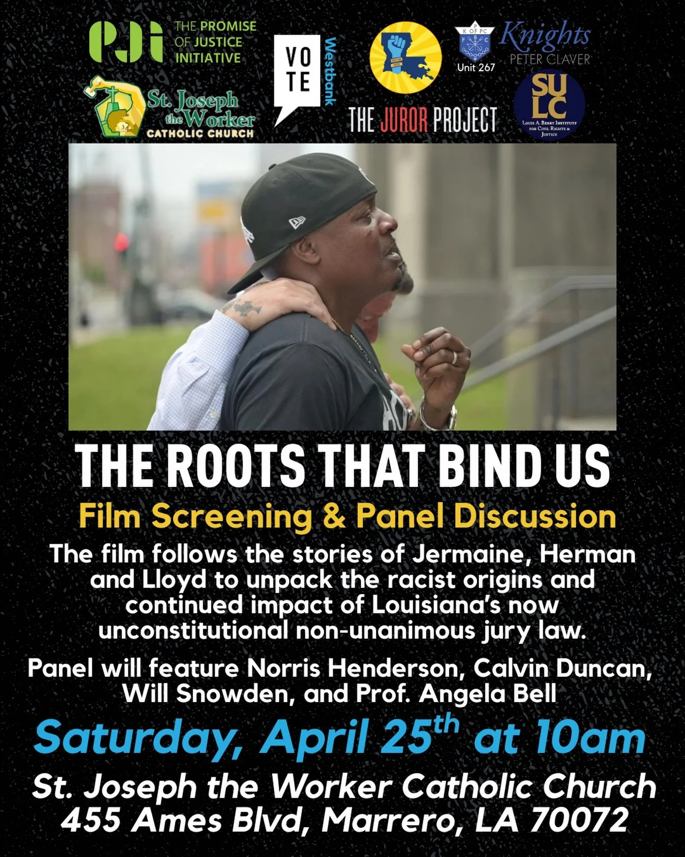 Join us Saturday, April 25th at 10AM for a screening of @justicespromise new documentary film, &ldquo;The Roots that Bind Us&rdquo; with the VOTE New Orleans Westbank!

&ldquo;The Roots that Bind Us&rdquo; explores the origins of non-unanimous juries