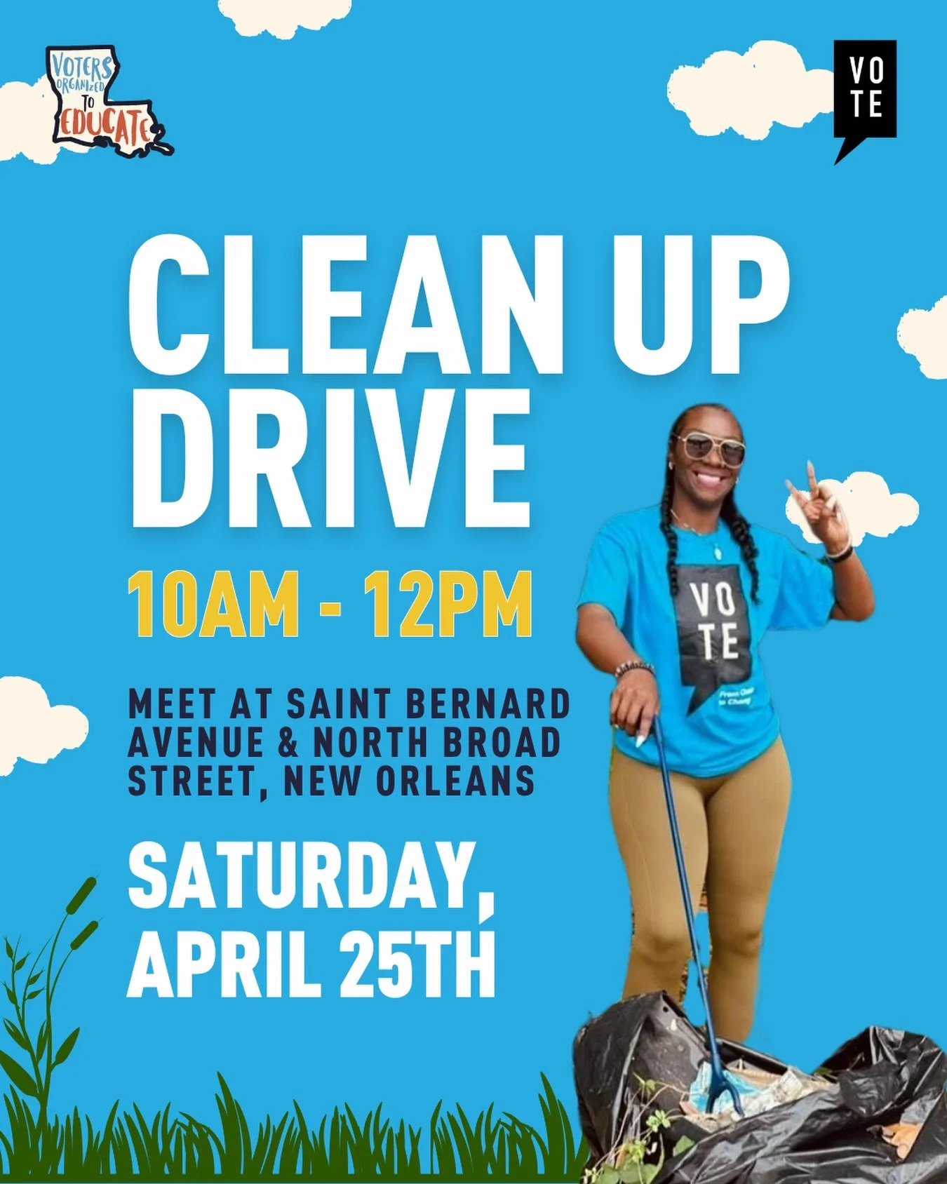 Come help us keep New Orleans Beautiful! 🌎 🌱&nbsp;
&nbsp;
Meet us at Saint Bernard Avenue &amp; North Broad Street at 10am on Saturday April 25th for our fourth annual cleanup initiative, this year in the 7th ward!
&nbsp;
** Community Service &amp;