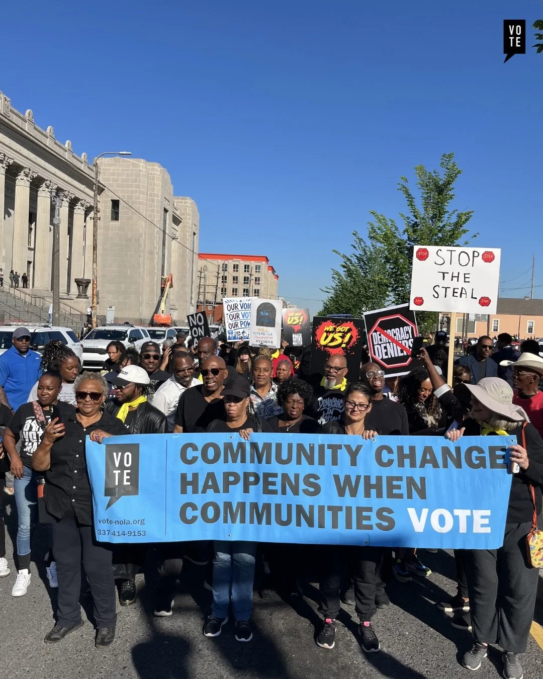 Thank you to everyone who joined us this morning for a funeral march for democracy and early voted NO ON ALL with us at City Hall. We were proud to stand alongside Power Coalition, StepUp Louisiana, Black Voters Matter, NAACP Legal Defense Fund, LCMC