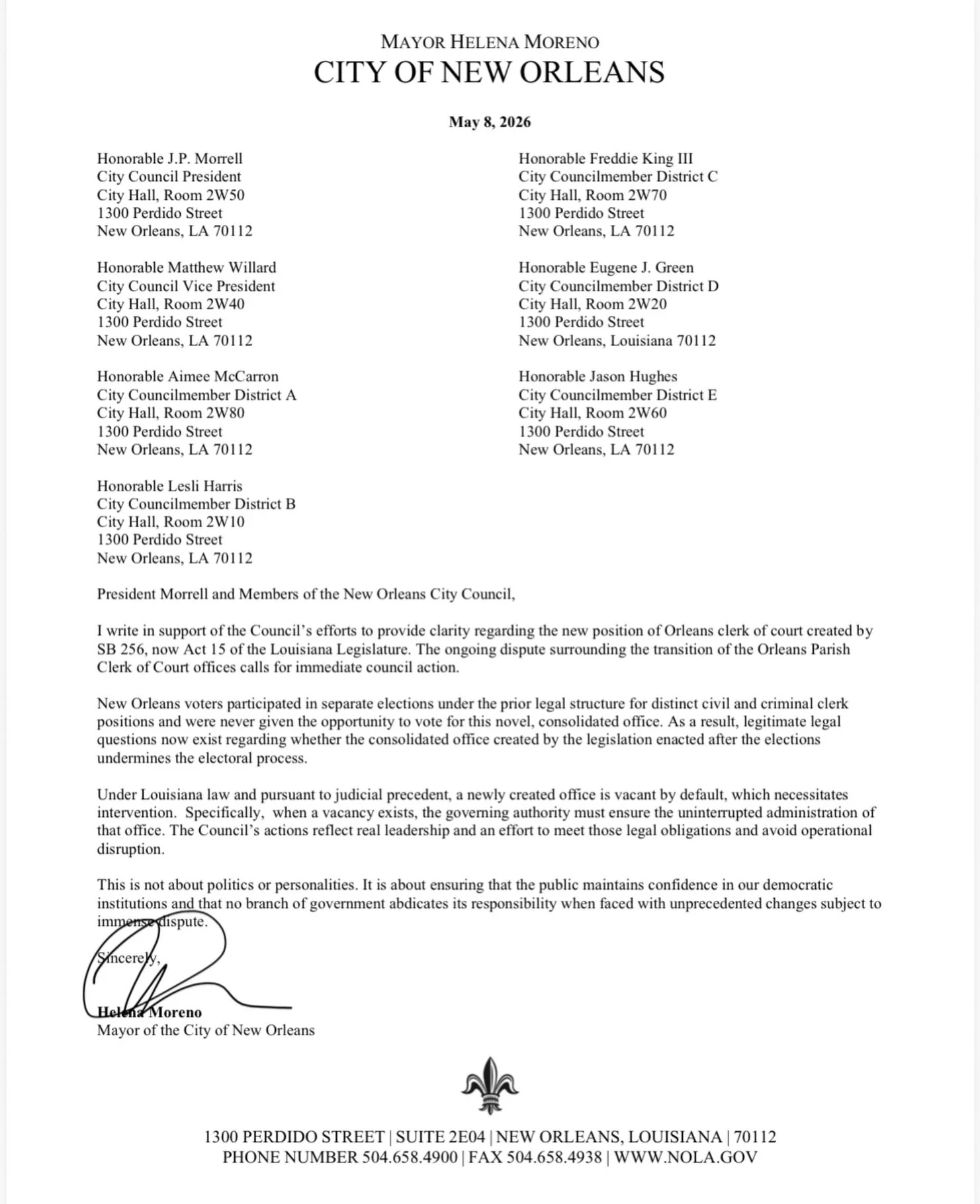 Great News! 

New Orleans City Council and Mayor Helena Moreno are calling for an election to be held in the newly created (yet still legally in dispute) combined Clerk of Court. This is still an elected seat, and no election has been held. 

At best