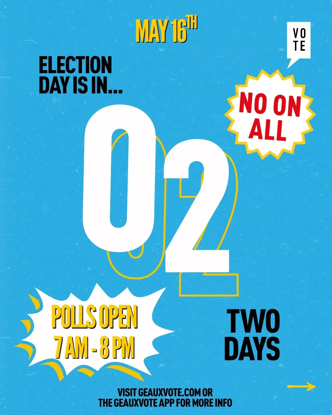 Louisiana, this Saturday May 16th is Election Day. 

Frustrated? Fed up? Showing up to vote NO on ALL constitutional amendments is the best way to fight back. 

Grab a friend or two and GEAUX VOTE LOUISIANA