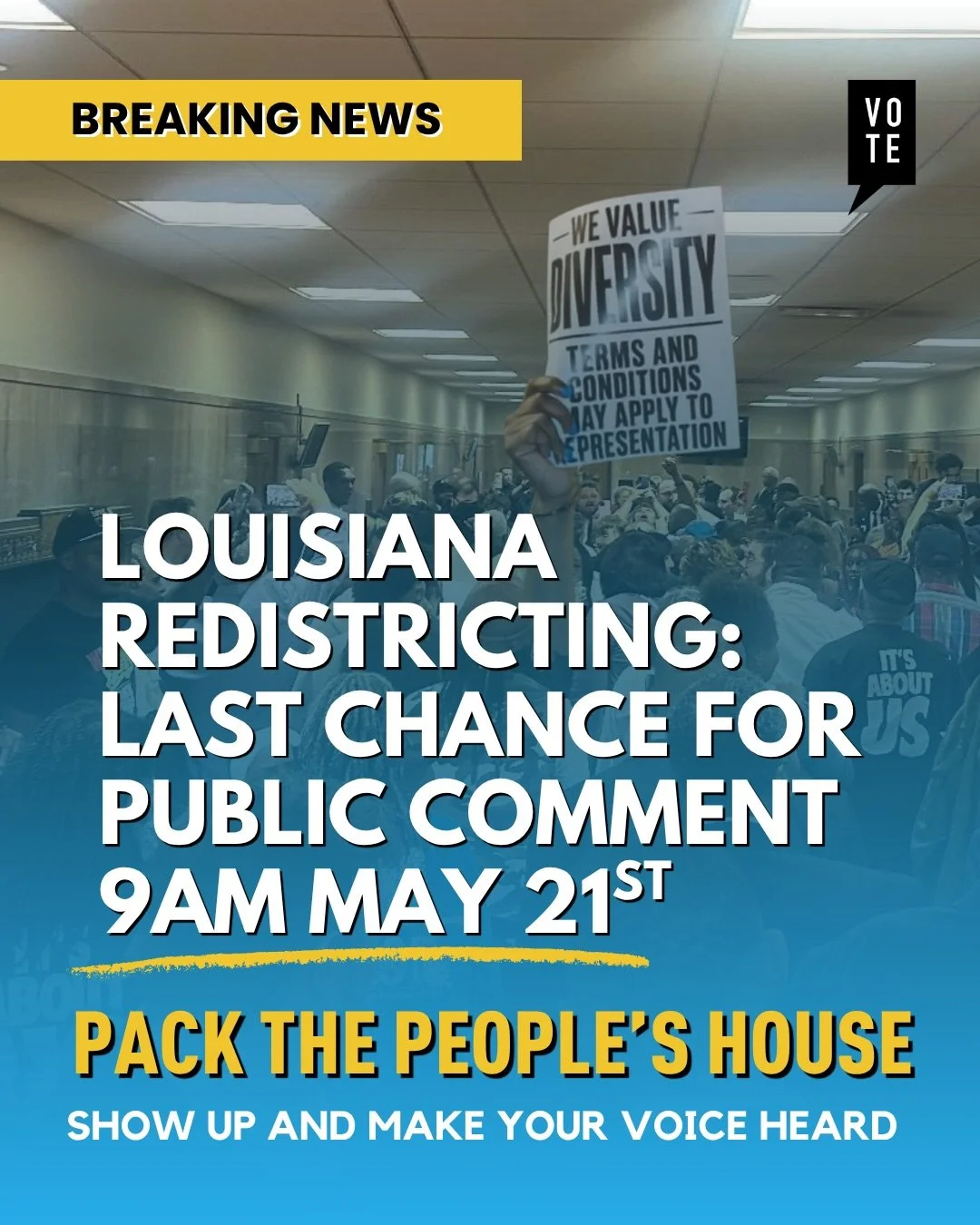 It&rsquo;s official: The last chance for the public to be heard on Redistricting is at 9am tomorrow, despite the law requiring 24 hours notice for a public hearing.
&nbsp;
They&rsquo;re moving fast because they don&rsquo;t want you there. Prove them 