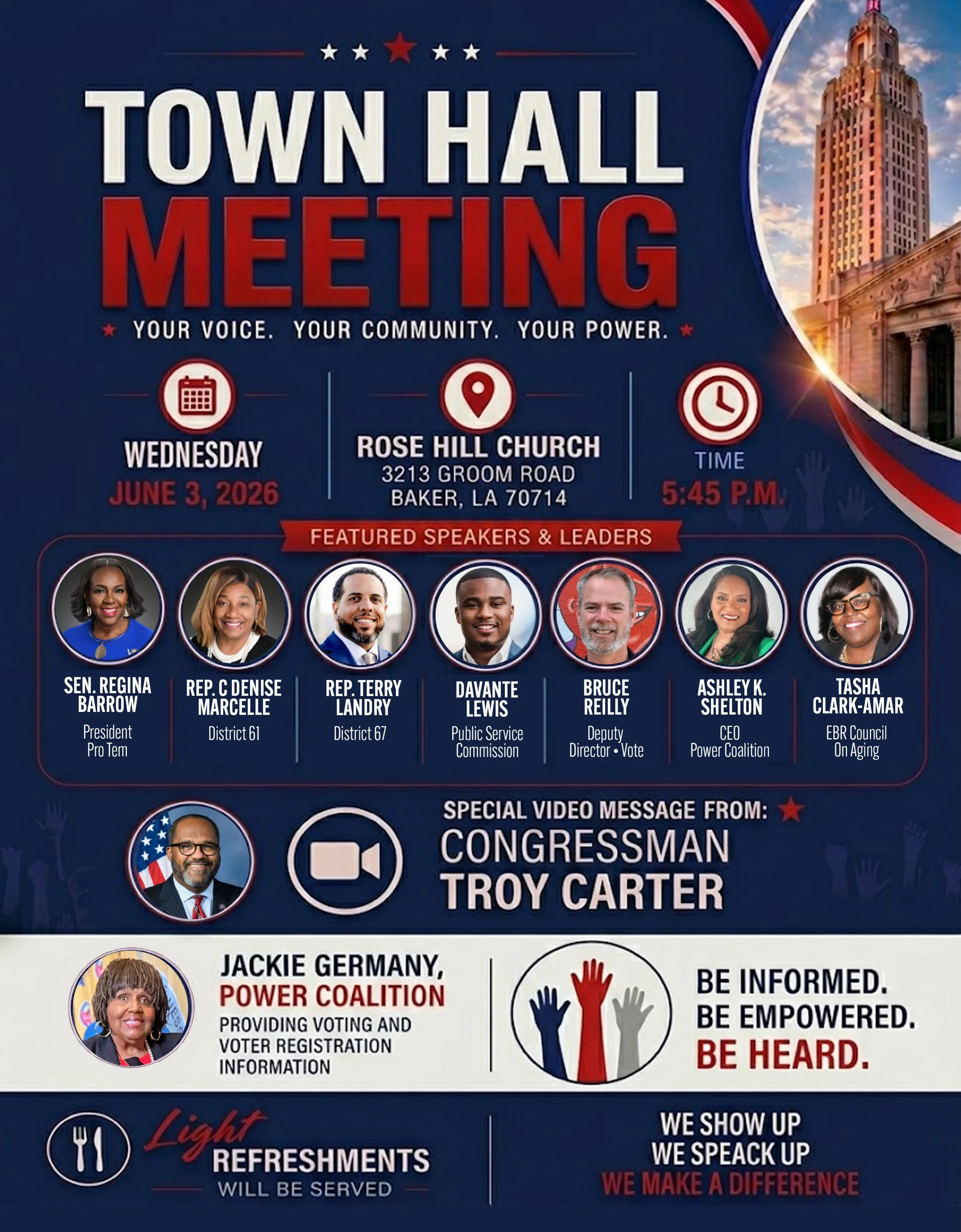 VOTE&rsquo;s Deputy Director Bruce Reilly will be joined by many other activists and representatives for a Town Hall about democracy and voting rights. 

Join us in Baton Rouge on Wednesday June 3rd at Rose Hill Church!