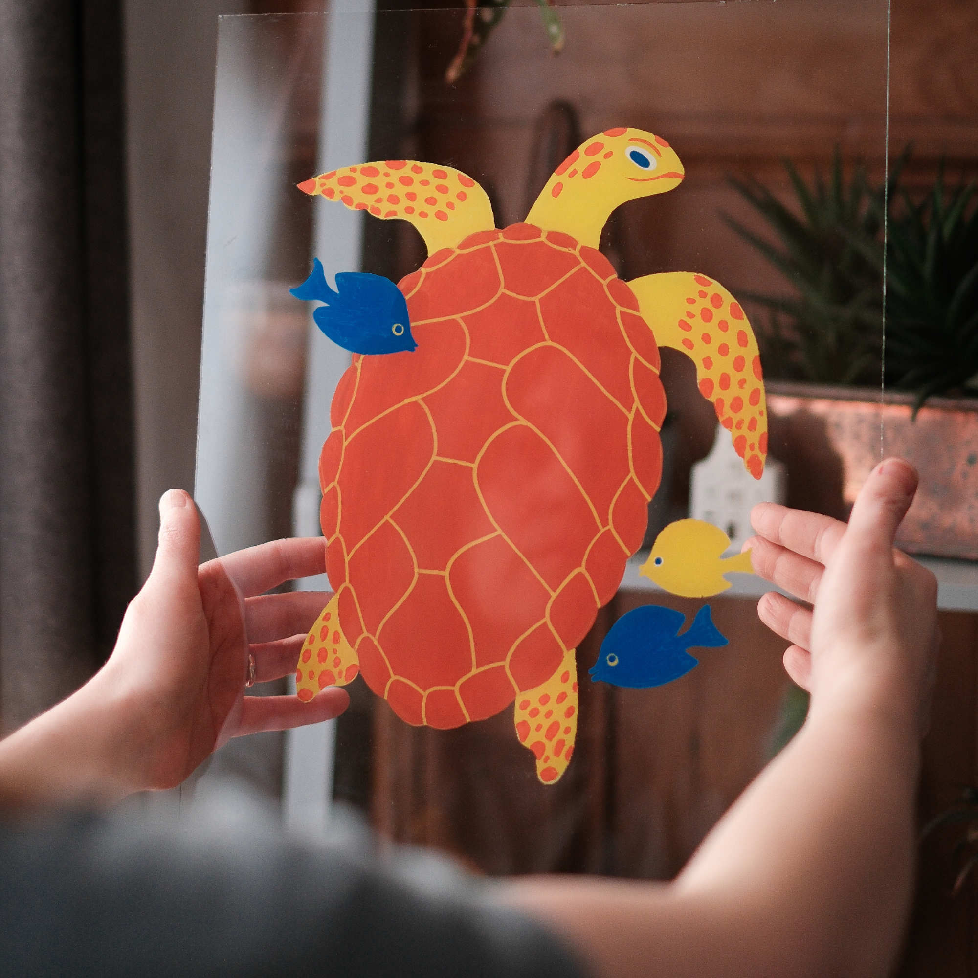 Sea turtle Hand painted onto glass