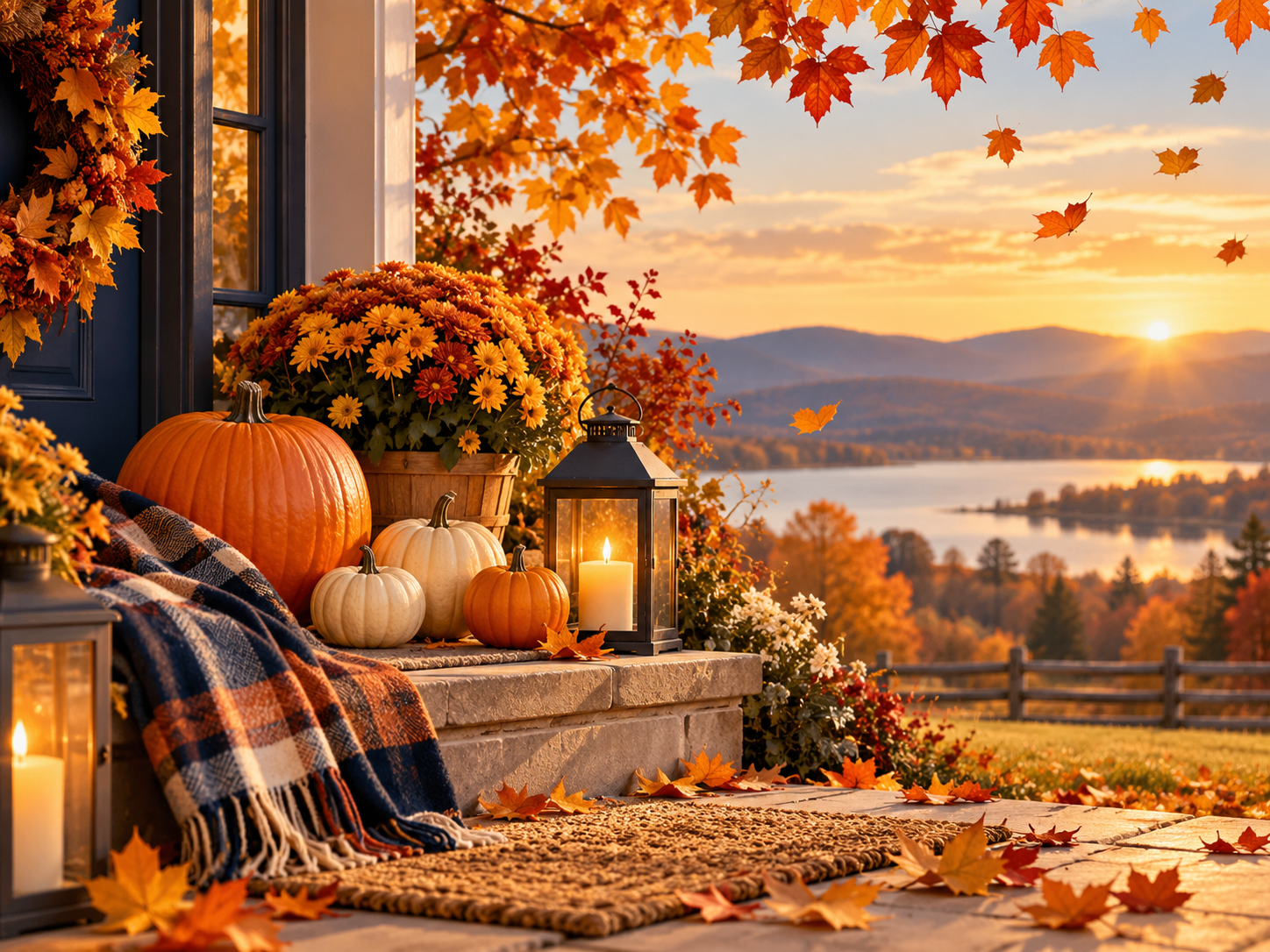 Autumn leaves in warm October colors beside the D.E.Bs Learning Academy events calendar
