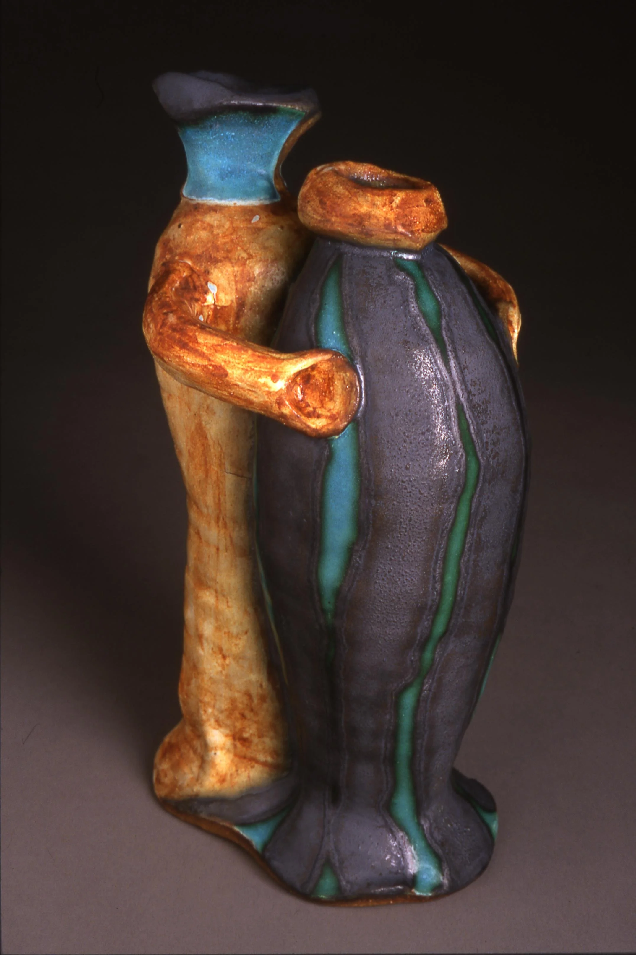 Wheel-thrown and altered, oxidation firing, sculptural vessel "Doubles 4"